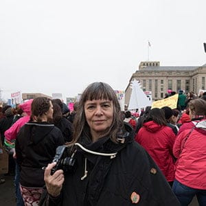 Photographer Donna Ferrato documents the Women's March on Washington for Maclean's Magazine (Photograph by David Zelikovitz)