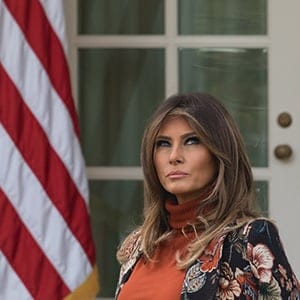 First Lady Melania Trump, stands next to President Donald Trump, as he speaks at the National Thanksgiving Turkey Pardoning Ceremony, in the Rose Garden of the White House in Washington, D.C., on November 21, 2017. President Trump pardoned Drumstick, a 40-pound White Holland breed raised by Wittenburg in Minnesota, who will live out his days at 'Gobbler's Rest,' at Virginia Tech. (Cheriss May/NurPhoto/Getty Images)