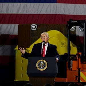 CORAOPOLIS, PA - JANUARY 18: President Donald Trump speaks to supporters at a rally at H&amp;K Equipment, a rental and sales company for specialized material handling solutions on January 18, 2018 in Coraopolis, Pennsylvania. Trump visited the facility for a factory tour and to offer remarks to supporters and employees following the administration's new tax plan. (Photo by Jeff Swensen/Getty Images)