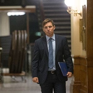 TORONTO, ON - JANUARY 24: PC Leader Patrick Brown heads toward the PC Caucus room for the late night press conference. The Ontario Progressive Party held a late night press conference to discus possible issues around Leader Patrick Brown.  Toronto Star/Rick Madonik        (Rick Madonik/Toronto Star via Getty Images)