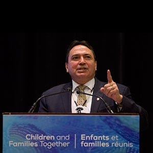 Perry Bellegarde, National Chief of the Assembly of First Nations, addresses Indigenous leaders at a two-day emergency meeting on Indigenous Child and Family Services in Ottawa, Thursday, January 25, 2018. (Fred Chartrand/CP)
