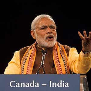 Indian Prime Minister Narendra Modi addresses the crowd at an event in Toronto during his 2015 visit to Canada