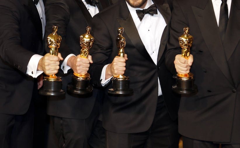 Dan Lemmon, Andrew R. Jones, Adam Valdez and Robert Legato hold their Oscars at the 89th Annual Academy Awards. (Shutterstock)