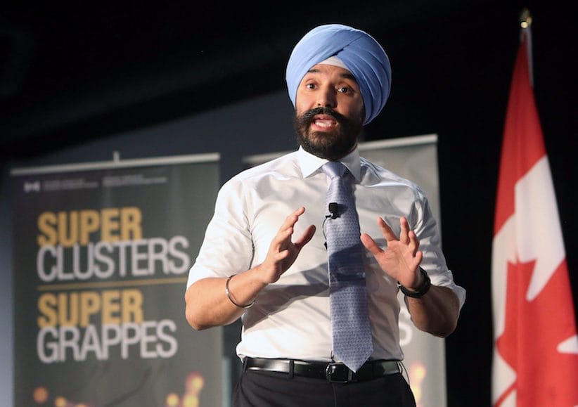 Navdeep Bains, Minister of Innovation, Science and Economic Development announces proposals under the $950-million Innovation Superclusters Initiative in Ottawa, Thursday, February 15, 2018.THE CANADIAN PRESS/Fred Chartrand