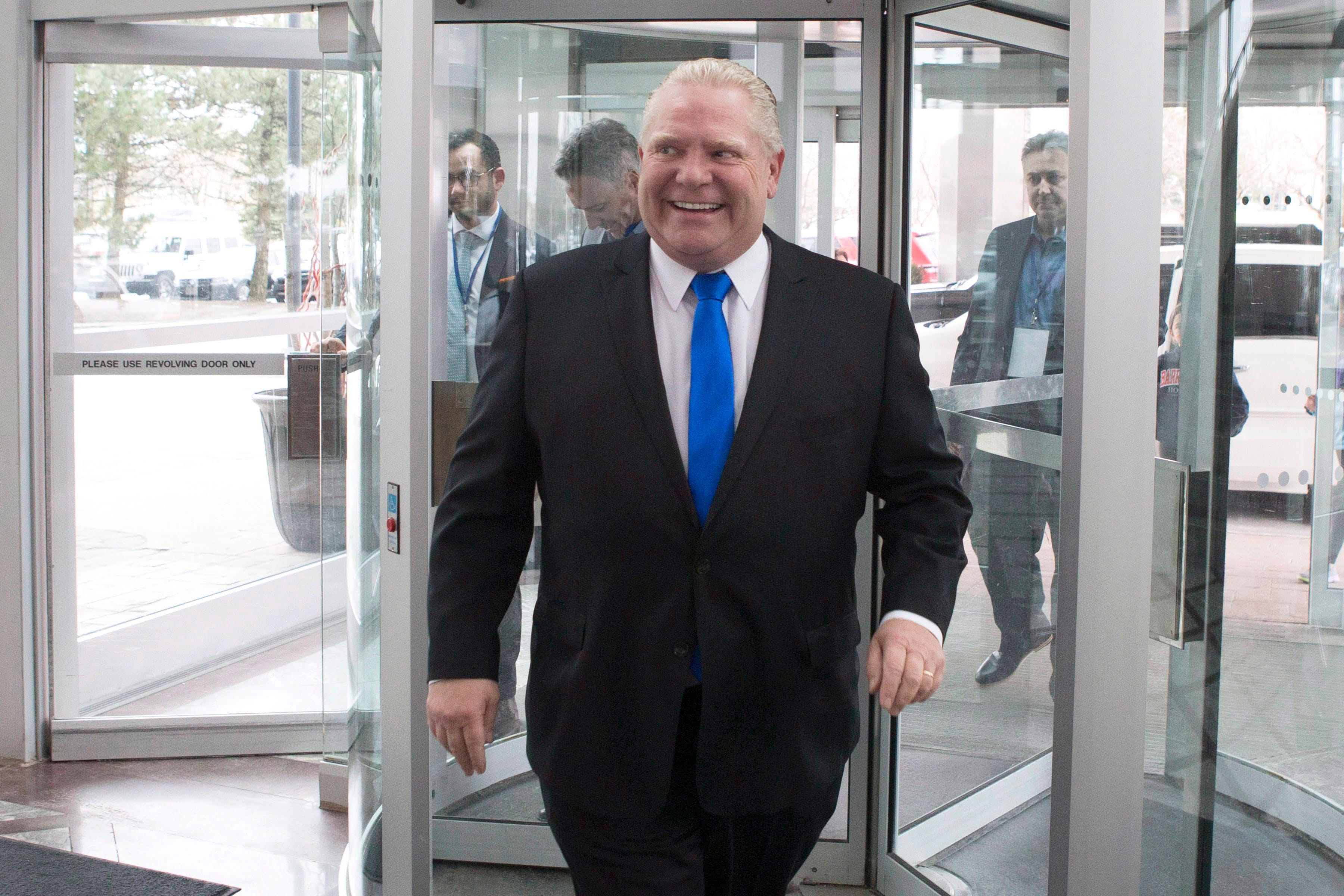 Candidate Doug Ford arrives at the Ontario Progressive Conservative Leadership announcement in Markham, Ont. on Saturday, March 10, 2018. THE CANADIAN PRESS/Chris Young