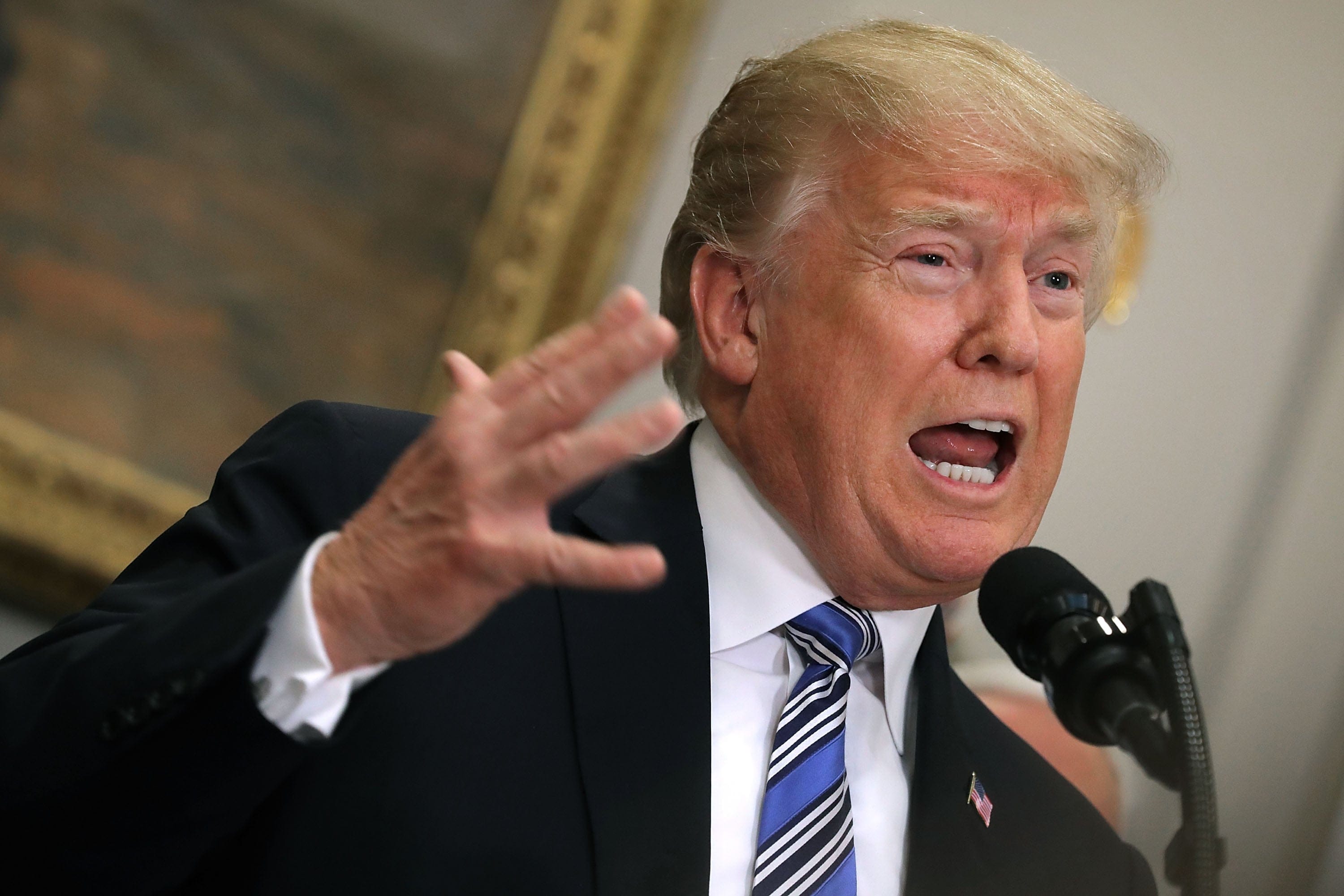 U.S. President Donald Trump delivers remarks before signing the 'Section 232 Proclamations' on steel and aluminum imports. (Photo by Chip Somodevilla/Getty Images)