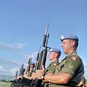 Canadian Peacekeepers prepare for a parade at Maple Leaf Camp in Port-au-Prince on Nov. 28,1997. Canada is looking at ways to help other countries boost the number of female peacekeepers, despite having only a handful of Canadian women in blue helmets and berets. Global Affairs Canada is hosting a session today with representatives from the United Nations and other several countries to brainstorm ways to get more female peacekeepers deployed into the field. THE CANADIAN PRESS/AP, Daniel Morel