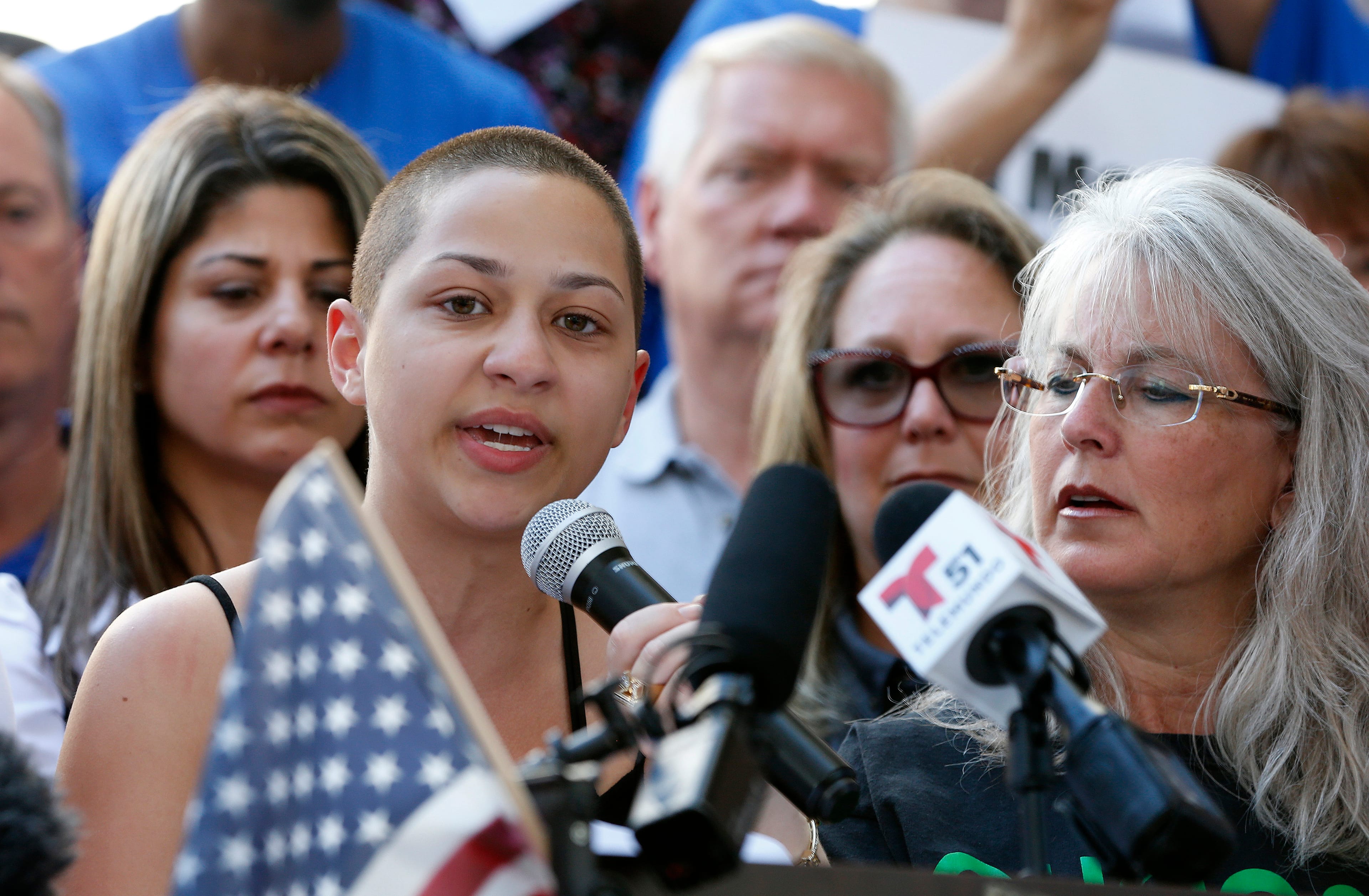 Marjory Stoneman Douglas High School student Emma Gonzalez, following her speech at a rally for gun control at the Broward County Federal Courthouse in Fort Lauderdale, Florida on February 17, 2018. (Rhona Wise/AFP/Getty Images)