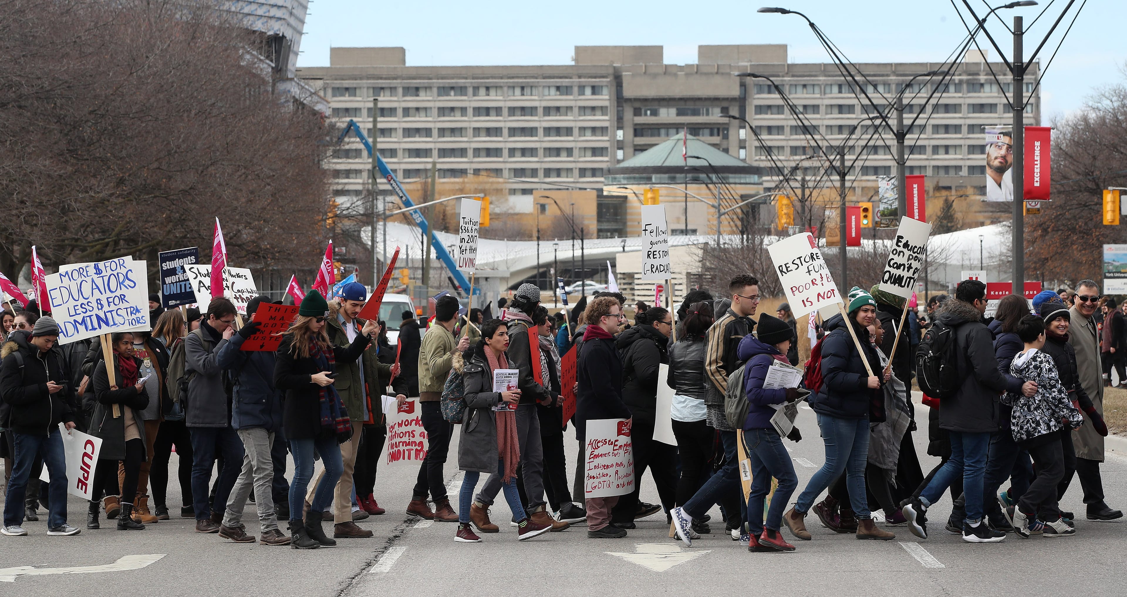 TORONTO- MARCH 5  -  York University contract faculty go on strike as negotiations break down. The teaching assistants, part-time faculty and graduate assistants start the strike with a  rally on Monday morning at Main Gate   at York University inToronto. March 5, 2018.        (Steve Russell/Toronto Star via Getty Images)