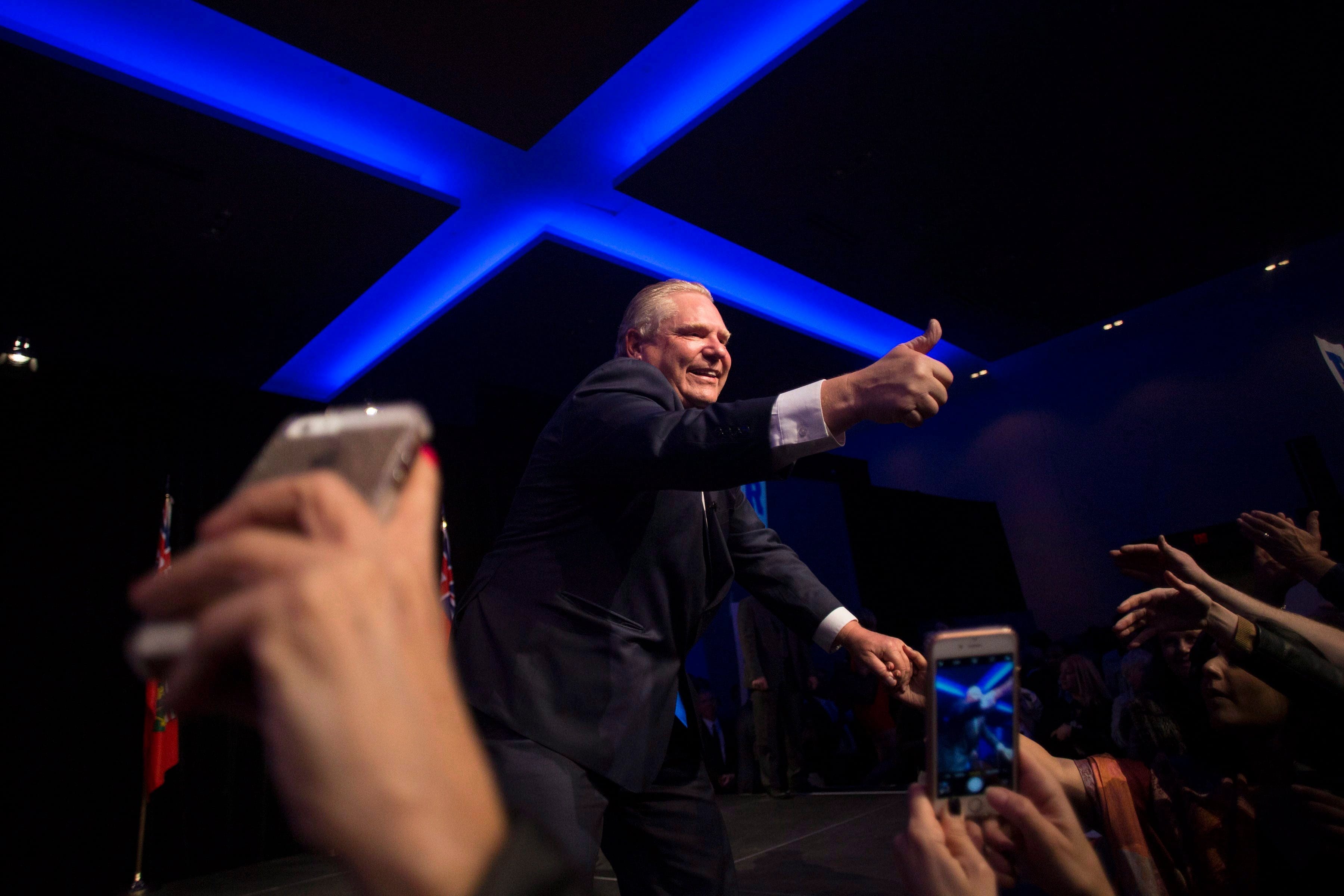 Ontario PC Leader Doug Ford greets supporters after holding a unity rally in Toronto on Monday, March 19, 2018. (Chris Young/CP)