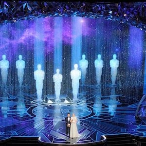 Lin-Manuel Miranda, left, and Emily Blunt present the award for best original song at the Oscars on Sunday, March 4, 2018, at the Dolby Theatre in Los Angeles. (Photo by Chris Pizzello/Invision/AP)