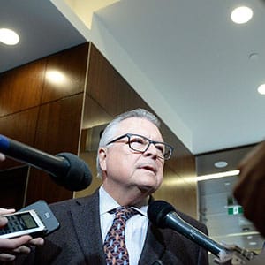 Minister of Public Safety and Emergency Preparedness Ralph Goodale speaks to reporters as he arrives to appear before the Standing Committee on Public Safety and National Security, in Ottawa on Thursday, March 1, 2018. Goodale is expected to answer questions about how Jaspal Atwal, who was convicted of an assassination attempt, was invited to an event with Prime Minister Justin Trudeau in India. THE CANADIAN PRESS/Justin Tang