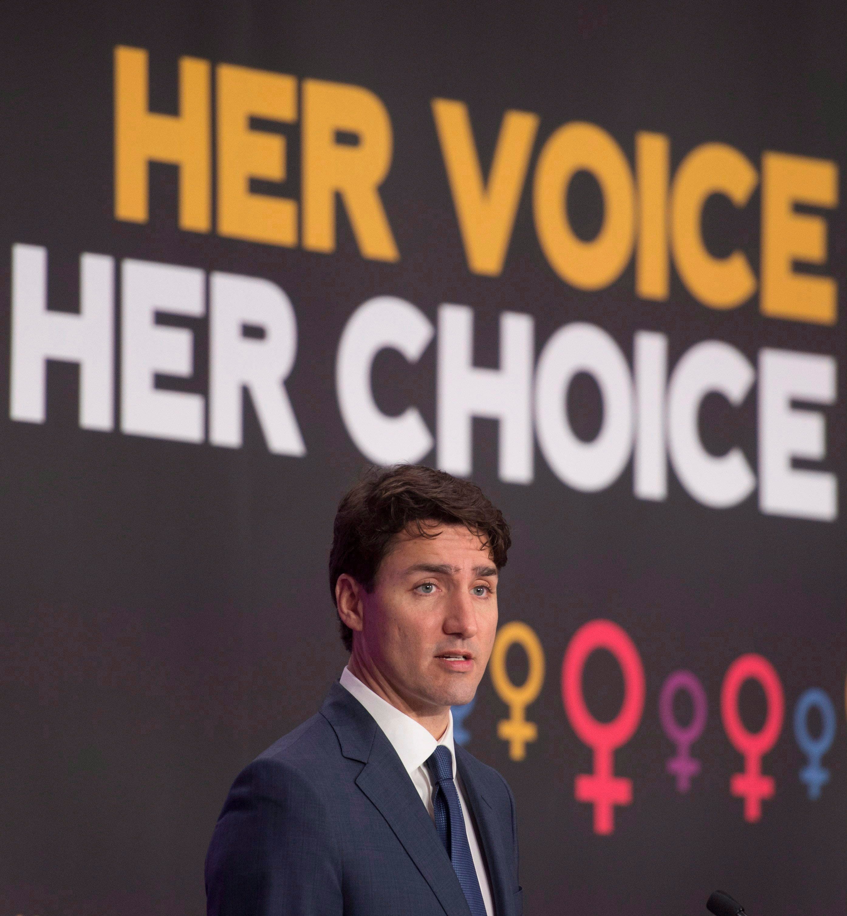 Canadian Prime Minister Justin Trudeau speaks during an event marking International Women's day in Ottawa, Wednesday March 8, 2017. THE CANADIAN PRESS/Adrian Wyld