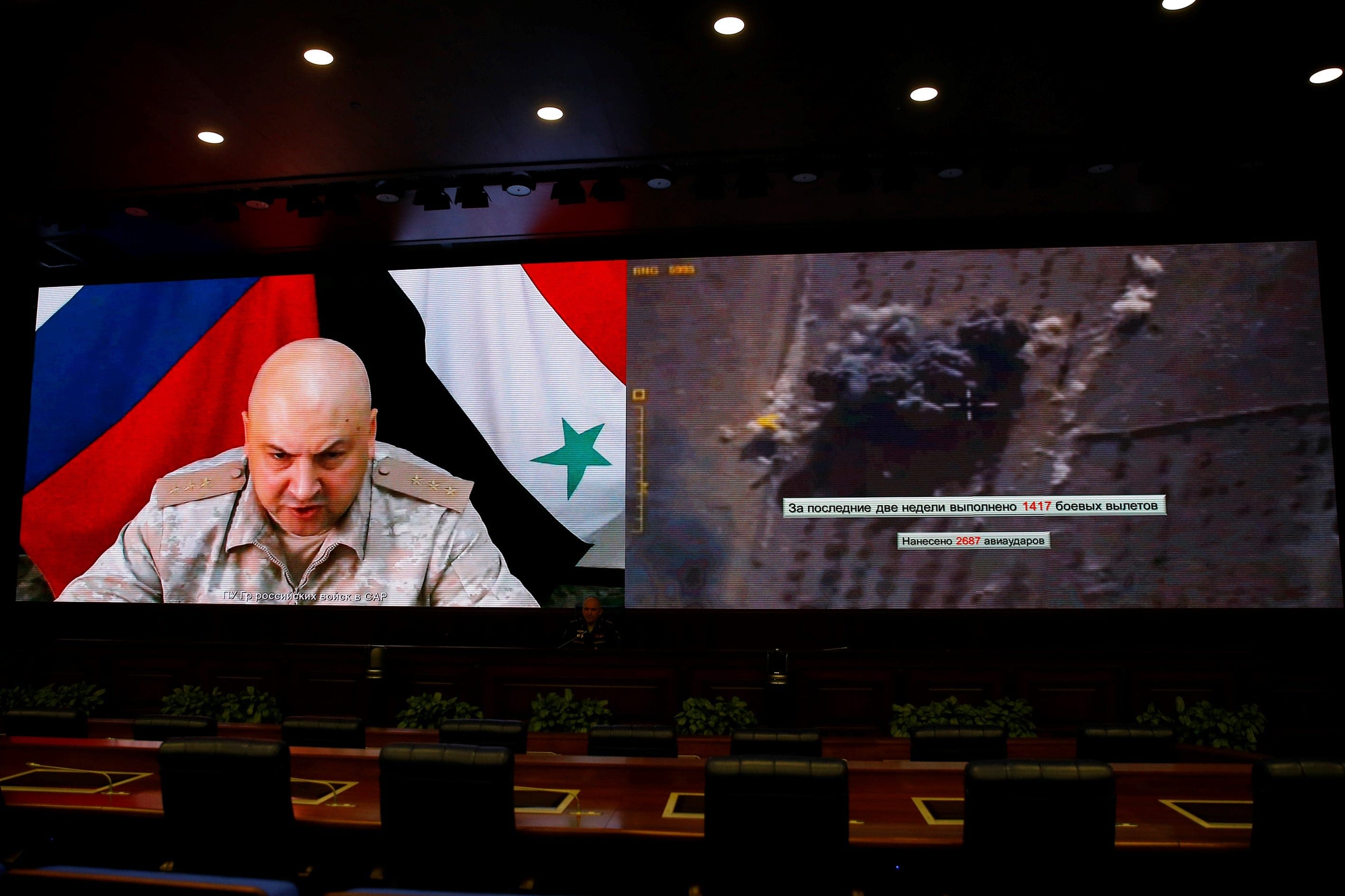 The commander of the Russian forces in Syria, Col. Gen Sergei Surovikin speaks to the media at the Ministry of Defence of the Russian Federation in Moscow, Russia on September 06, 2017. (Photo by Sefa Karacan/Anadolu Agency/Getty Images)