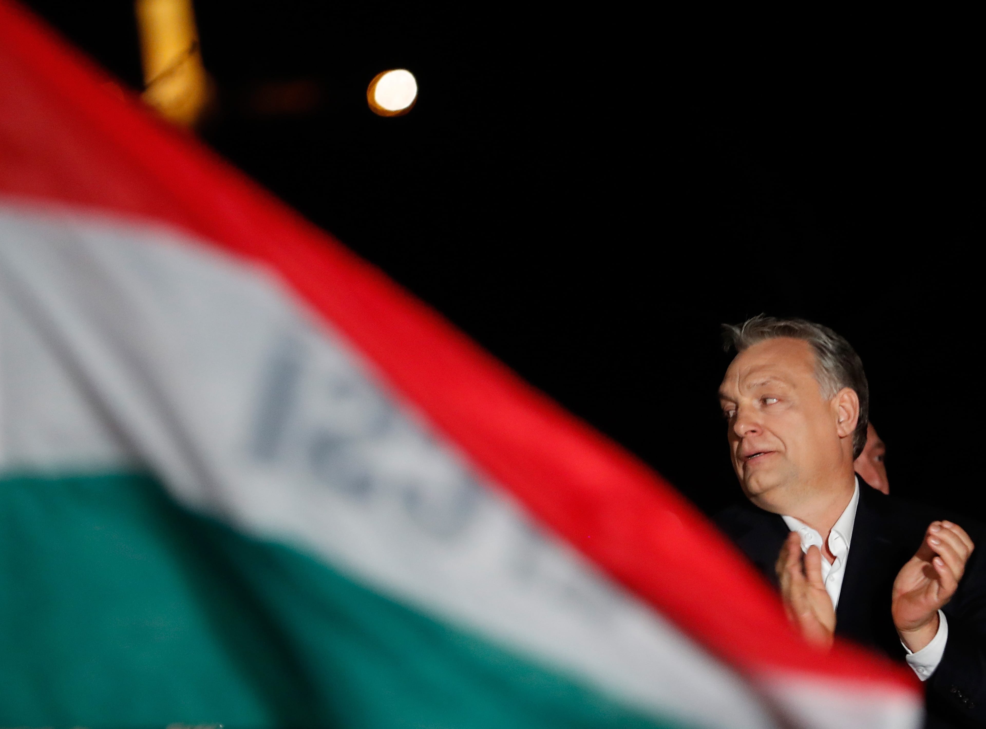 BUDAPEST, HUNGARY - APRIL 08: Hungarian Prime Minister Viktor Orban addresses the supporters after the announcement of the partial results of parliamentary election on April 8,2018 in Budapest Hungary. (Photo by Laszlo Balogh/Getty Images)