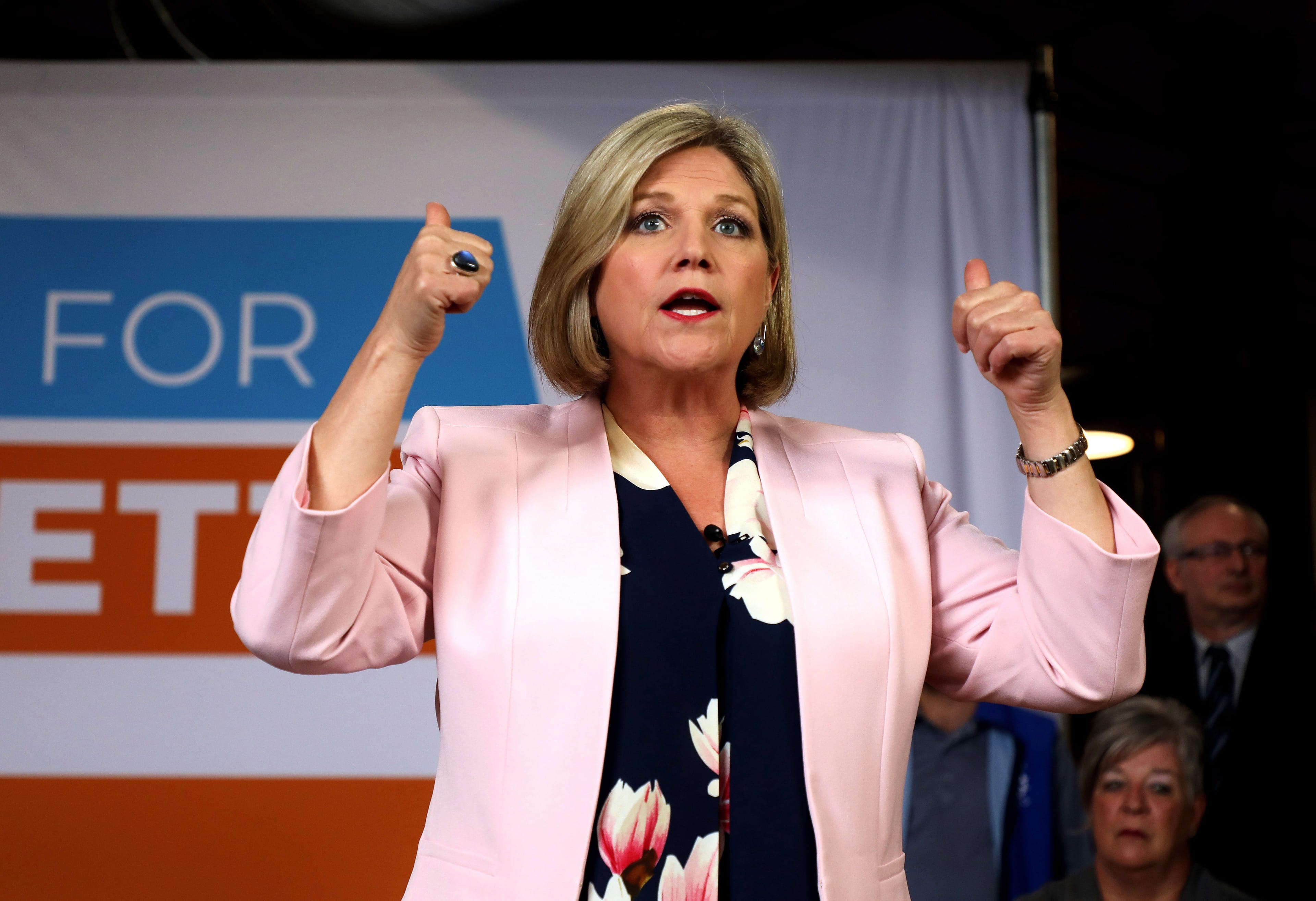 Ontario New Democrat Leader Andrea Horwath speaks at a rally in Paris, Ont., on Tuesday, May 15, 2018. (THE CANADIAN PRESS/Colin Perkel)