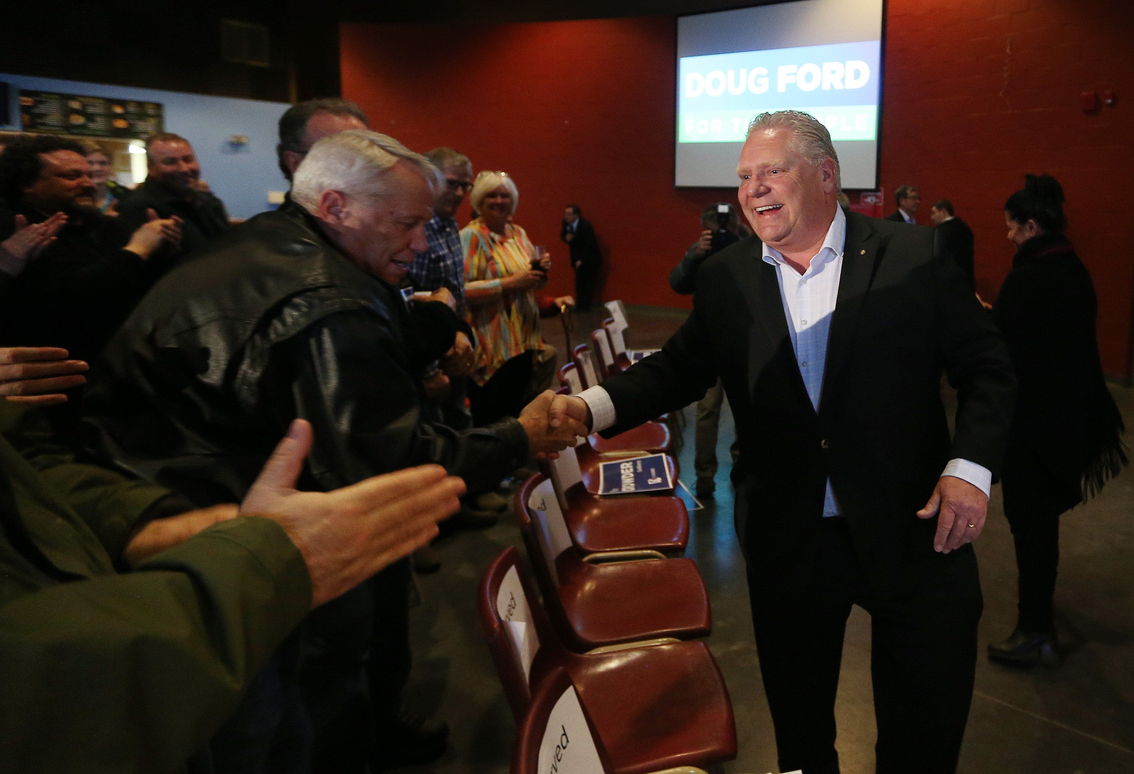 PC Leader Doug Ford at a rally attended by approximately 300 people at Cambrian College  in Sudbury.        (Steve Russell/Toronto Star via Getty Images)