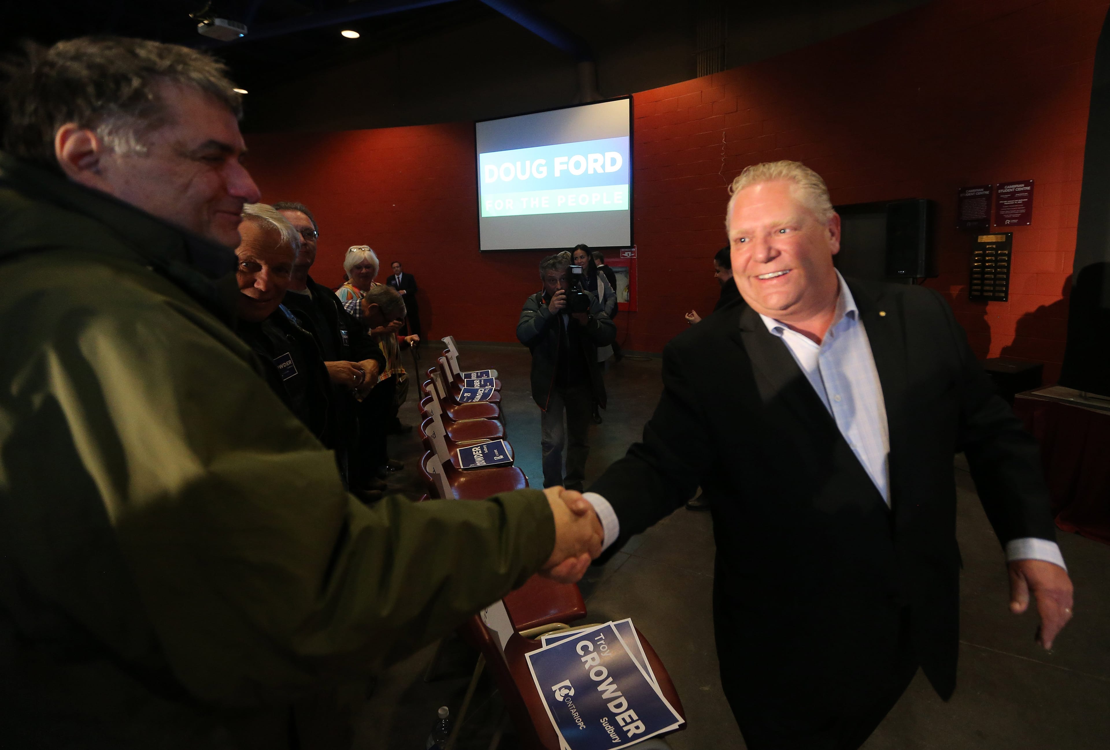 Ontario PC Leader Doug Ford campaigns in Northern Ontario at rally attended by approximately 300 people at Cambrian College  in Sudbury. April 11, 2018. (Steve Russell/Toronto Star via Getty Images)