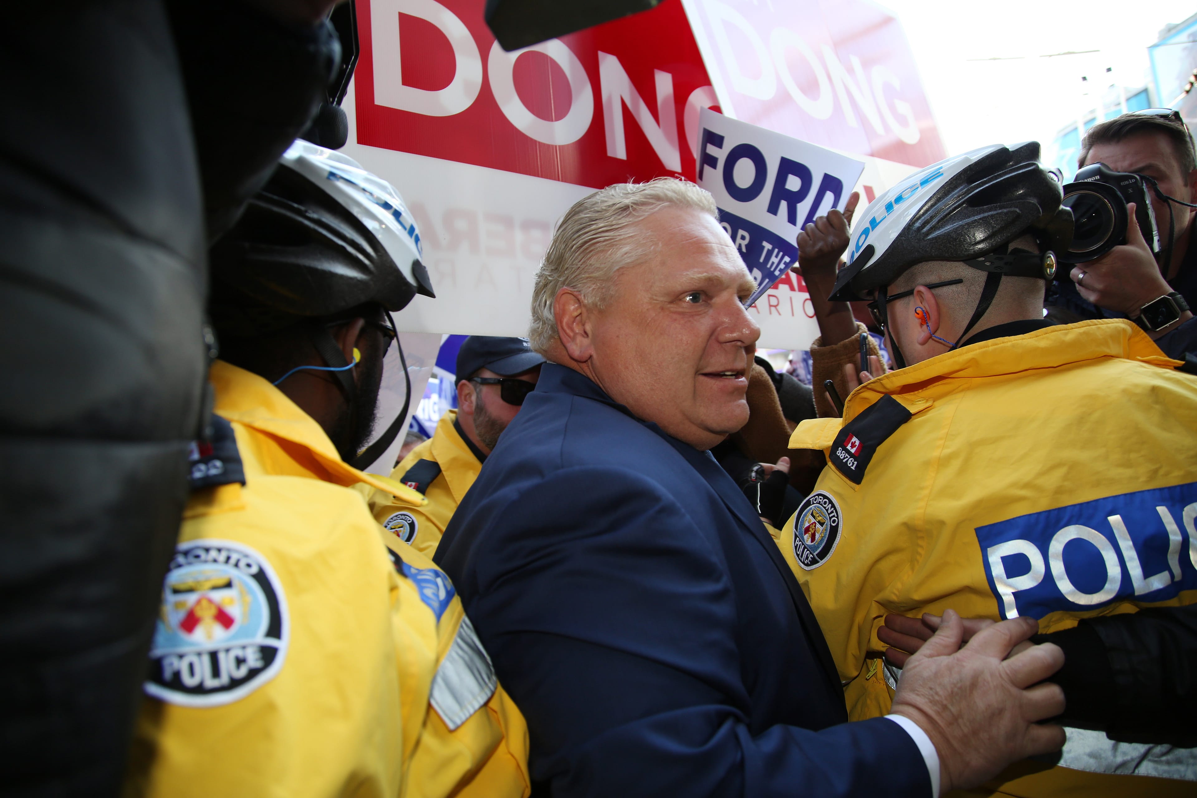 PC Leader Doug Ford arrives at the debate in Toronto on May 7, 2018        (Rene Johnston/Toronto Star via Getty Images)