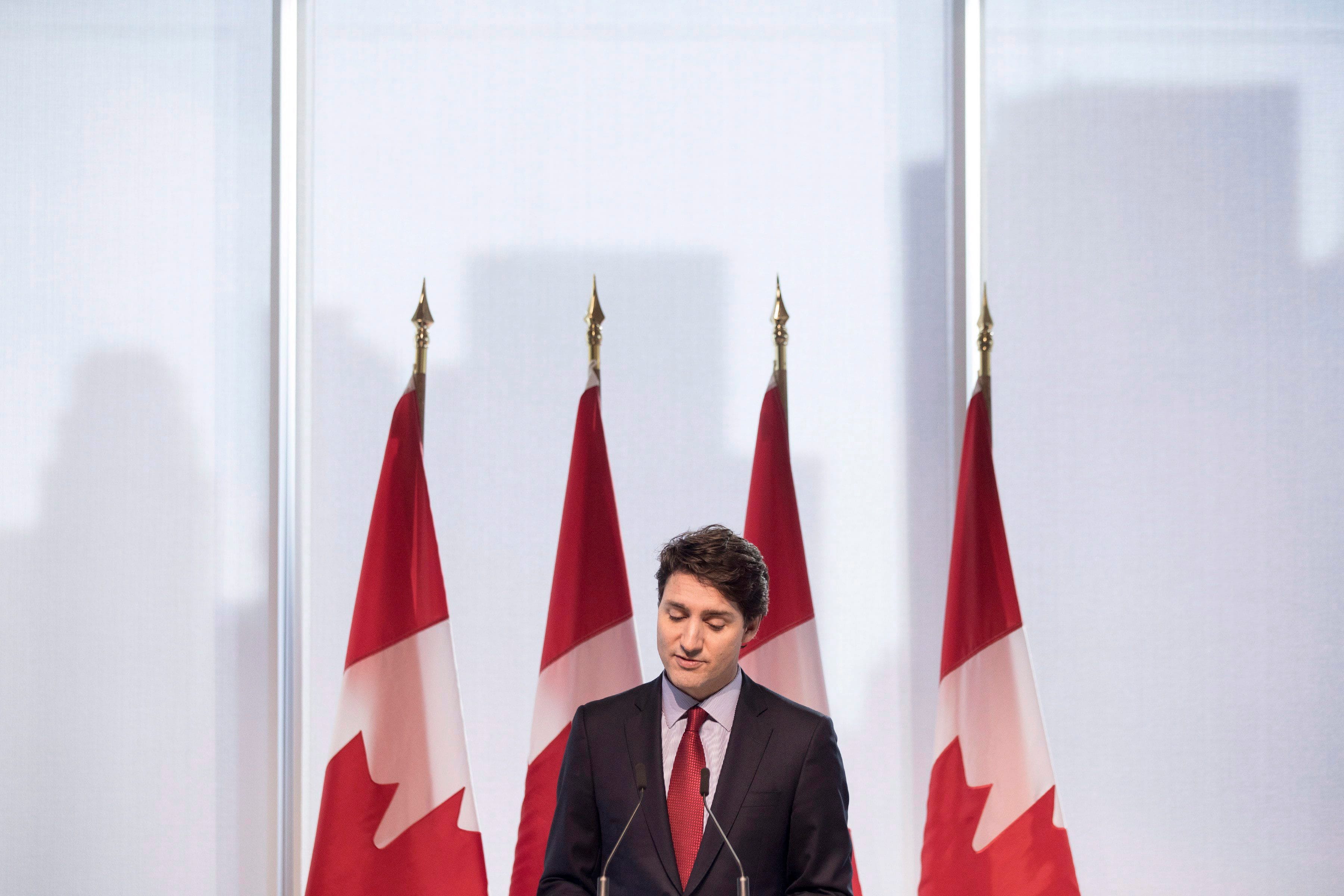 Prime Minister Justin Trudeau speaks at the Canadian Transformational Infrastructure Summit and the Canlnfra Challenge in Toronto on Tuesday May 29, 2018. (Chris Young/CP)