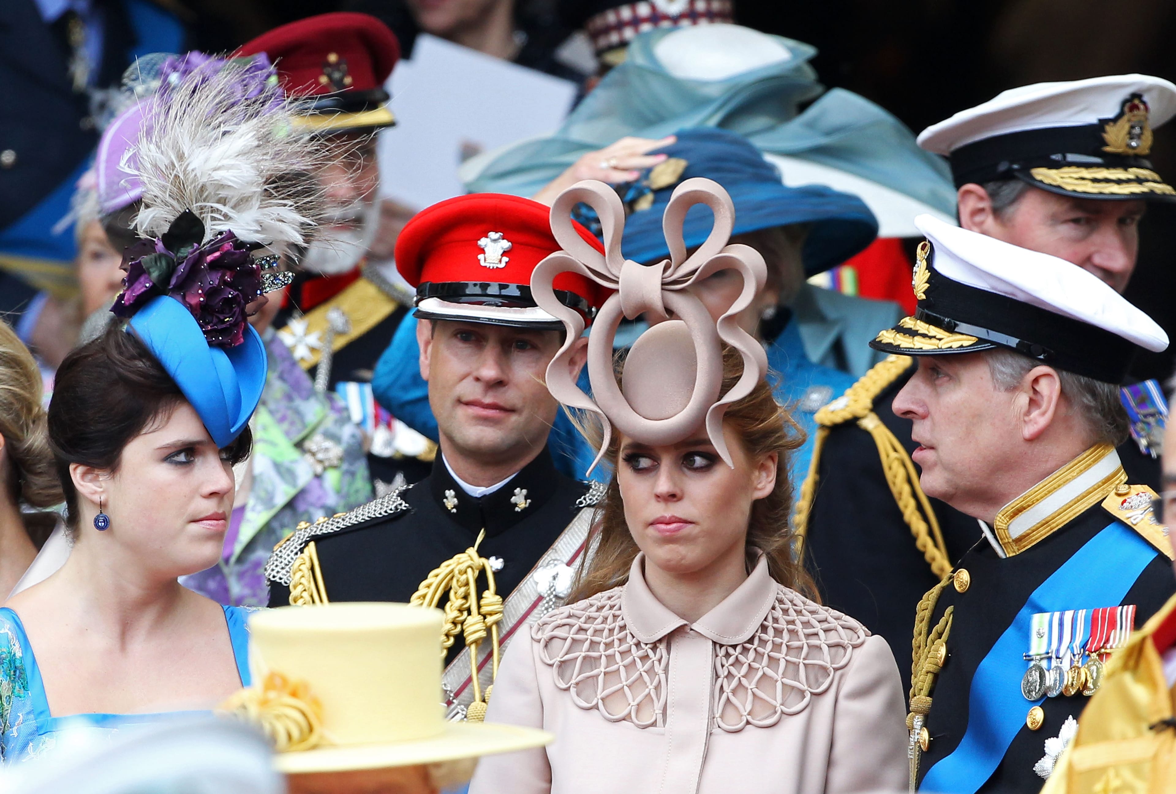 Princess Eugenie of York, Prince Edward, Earl of Wessex, Princess Beatrice of York and Prince Andrew, Duke of York following the marriage of Prince William, Duke of Cambridge and Catherine, Duchess of Cambridge at Westminster Abbey on April 29, 2011 in London, England. (Photo by Chris Jackson/Getty Images)