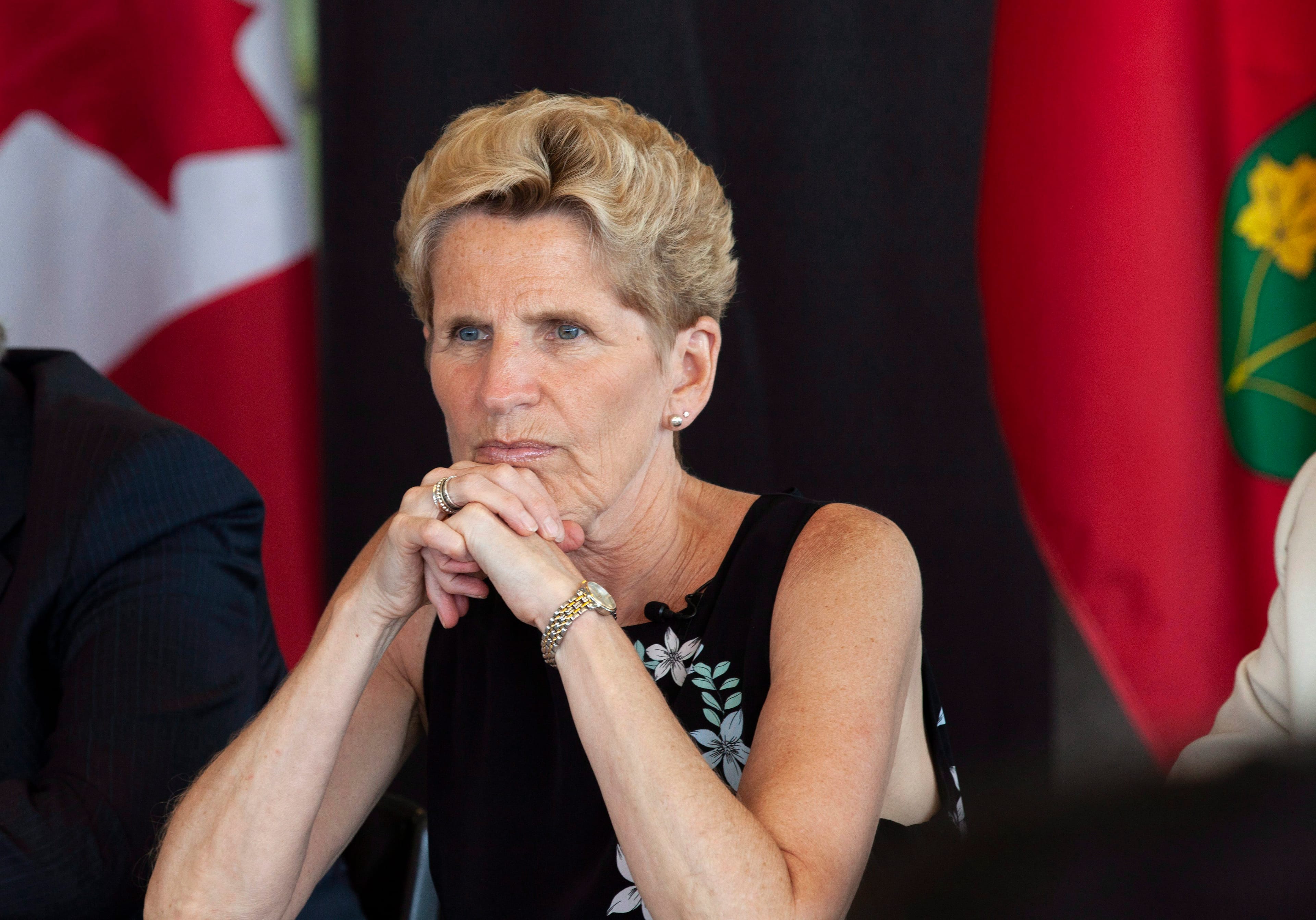 Ontario Liberal Party Leader Kathleen Wynne listen to students at the University of Waterloo during a campaign stop in Waterloo, Ont., on Friday, June 1, 2018. THE CANADIAN PRESS/Andrew Ryan
