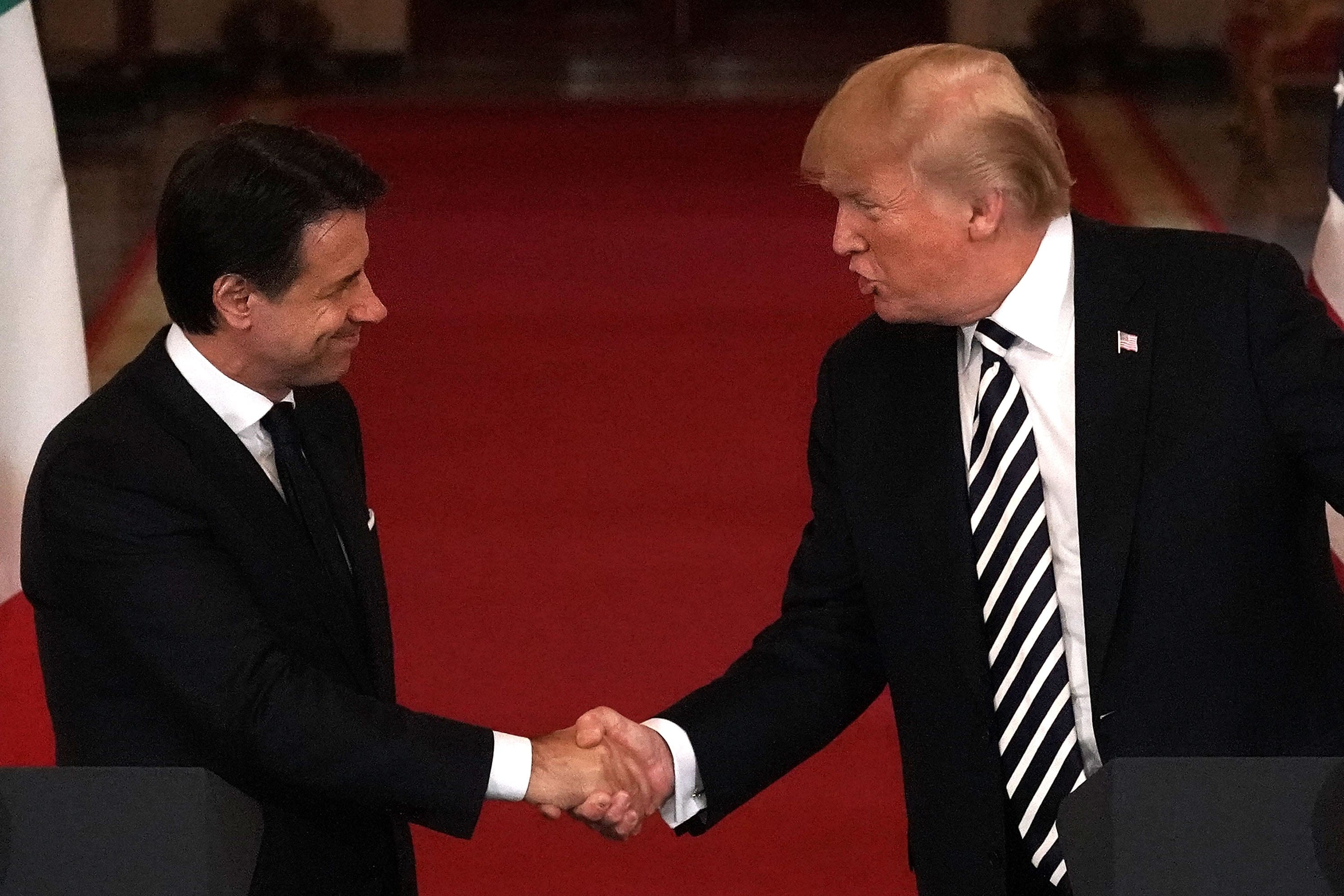 U.S. President Donald Trump (R) and Italian Prime Minister Giuseppe Conte (L) at a joint news conference at the East Room of the White House (Photo by Alex Wong/Getty Images)