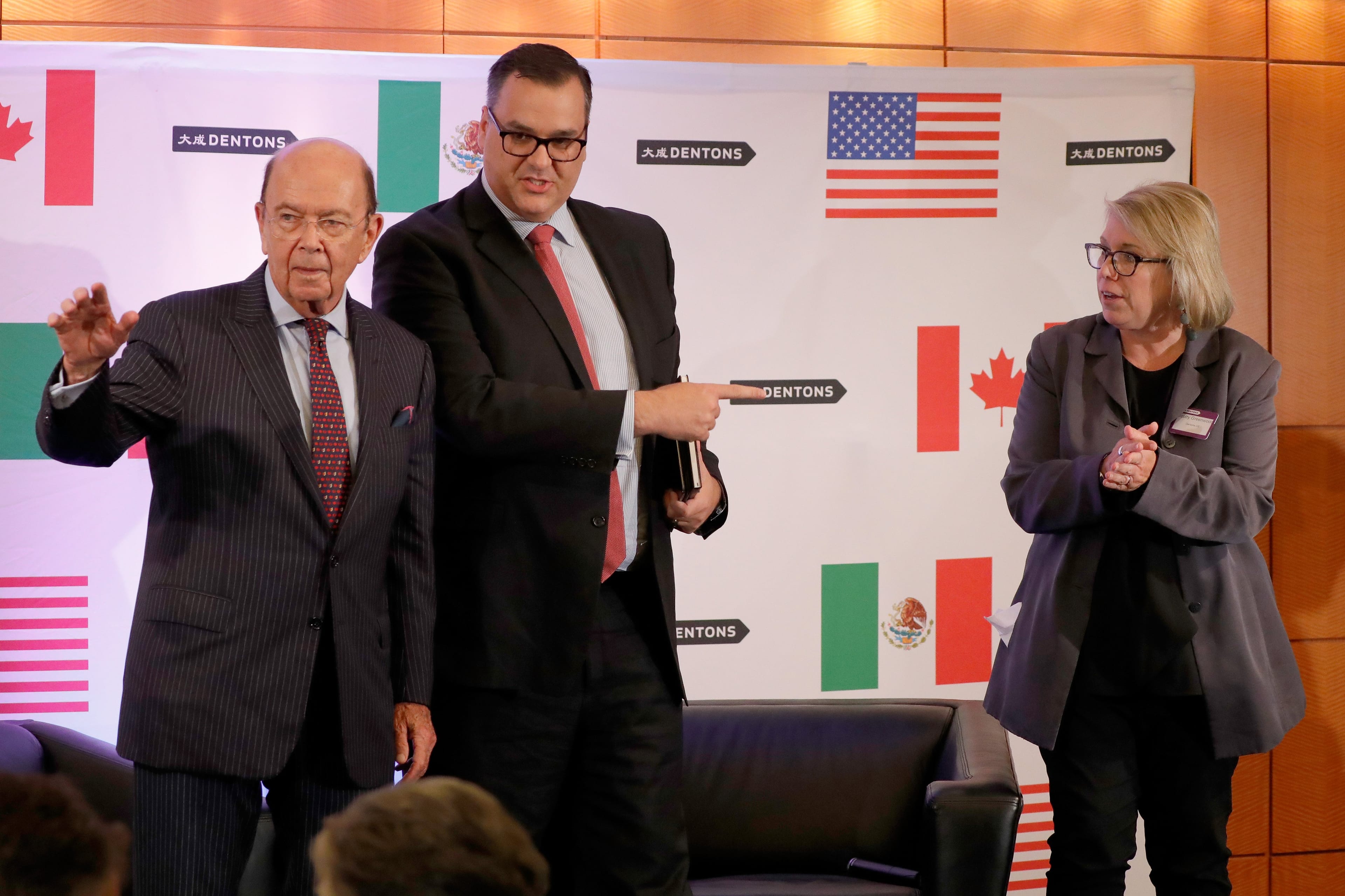 U.S. Secretary of Commerce Wilbur Ross, former cabinet minister James Moore and Scotty Greenwood at the Dentons NAFTA 2.0 Summit on Oct. 11, 2017, in Washington, DC. (Paul Morigi/Getty Images for Dentons)