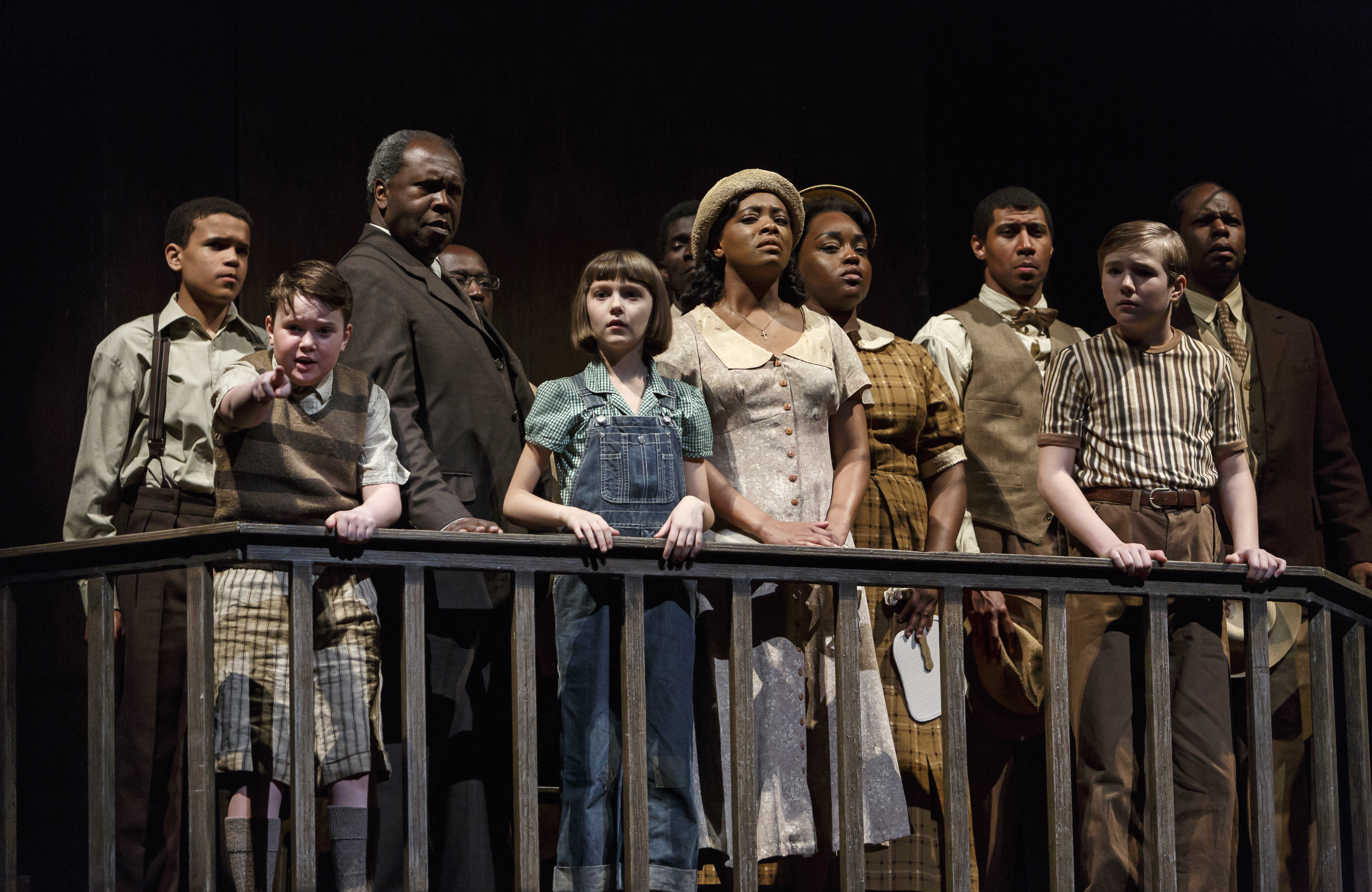Clara Kushnir (centre) as Scout during the trial scene of To Kill a Mockingbird (David Hou/Stratford Festival)