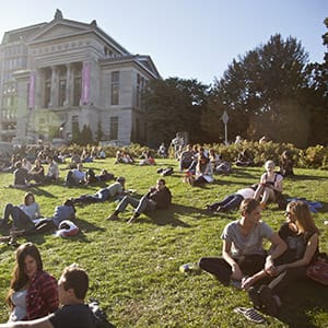 Students on campus at McGill. (Photograph by Roger LeMoyne)