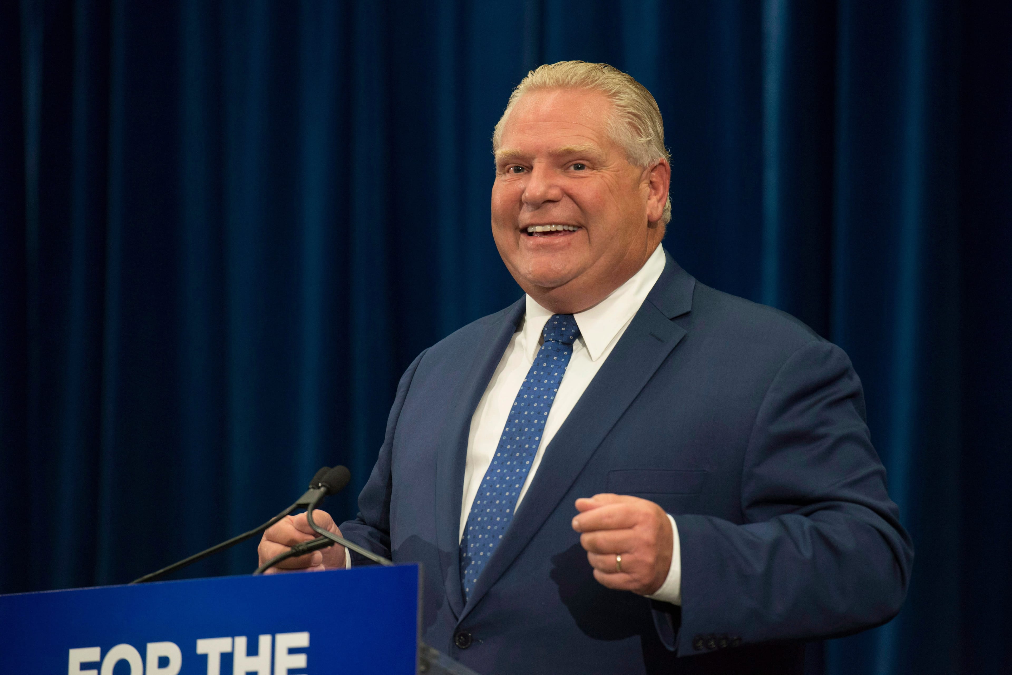 Ontario Premier Doug Ford speaks to reporters in Toronto, on Monday, September 10, 2018. (THE CANADIAN PRESS/Christopher Katsarov.)