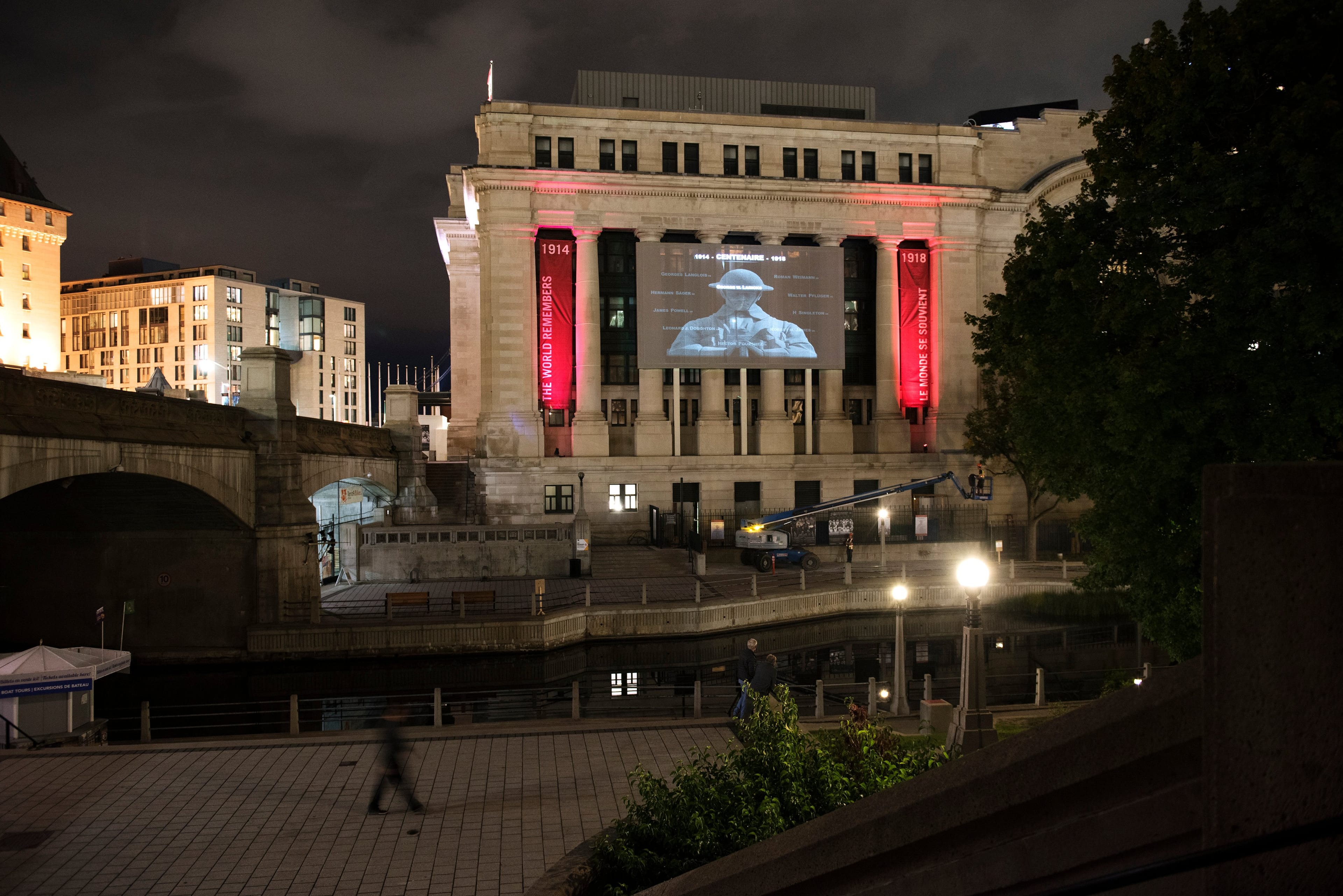 The World Remembers, projected on the Government Conference Centre in Ottawa. (Photo: Sarah Dea)