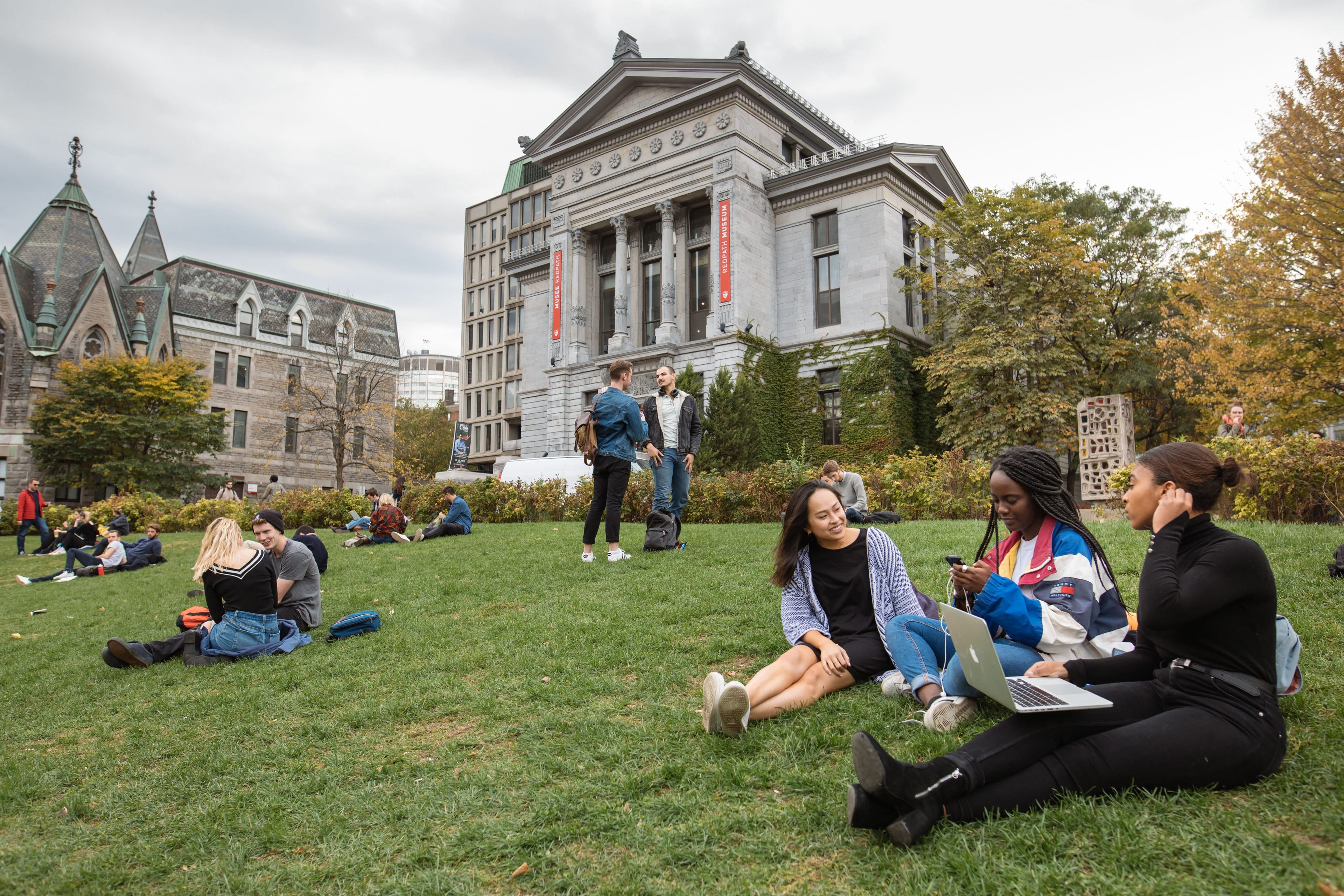 Students chat outdoors at the McGill University campus in Montreal (Photo: Dario Ayala)