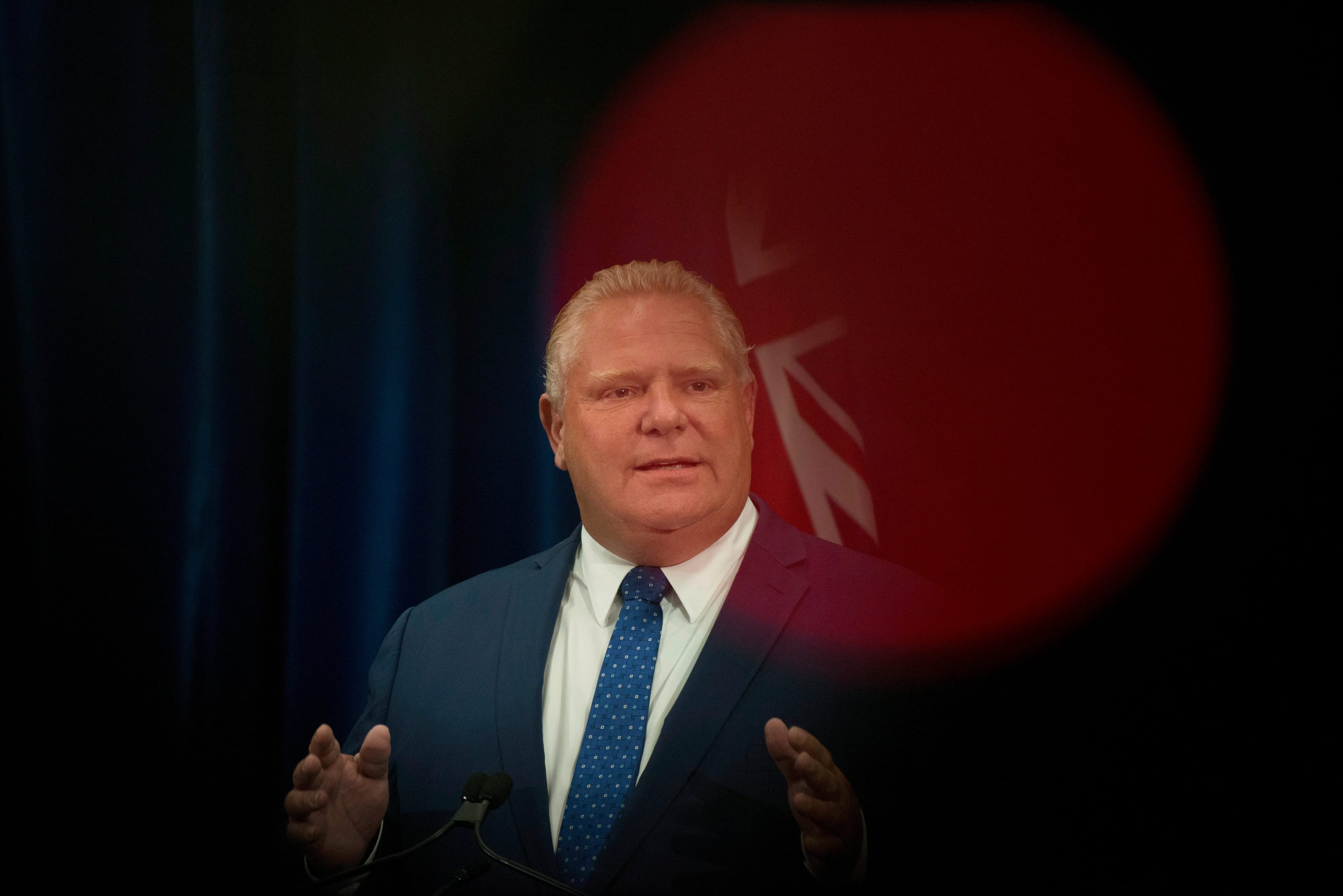 Ontario Premier Doug Ford speaks to reporters in Toronto, on Monday, September 10, 2018. (Christopher Katsarov/CP)