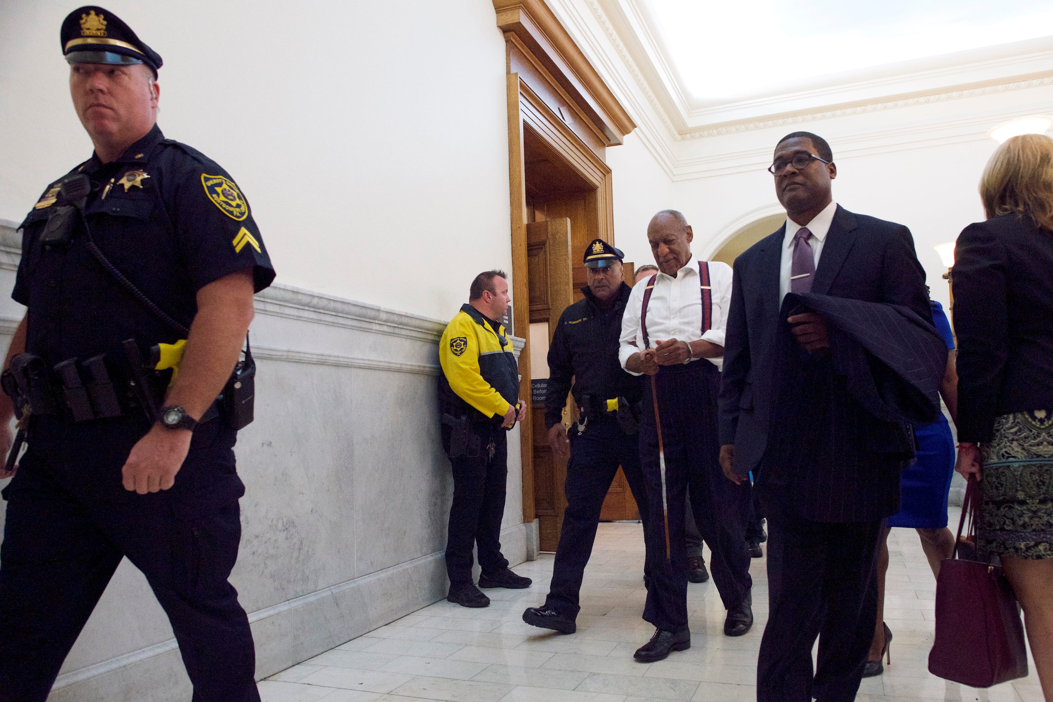 Bill Cosby is taken away in handcuffs after being sentenced to 3-10 years in his sexual assault retrial at the Montgomery County Courthouse on Sept. 25, 2018, in Norristown, PA. (Mark Makela/Getty Images)