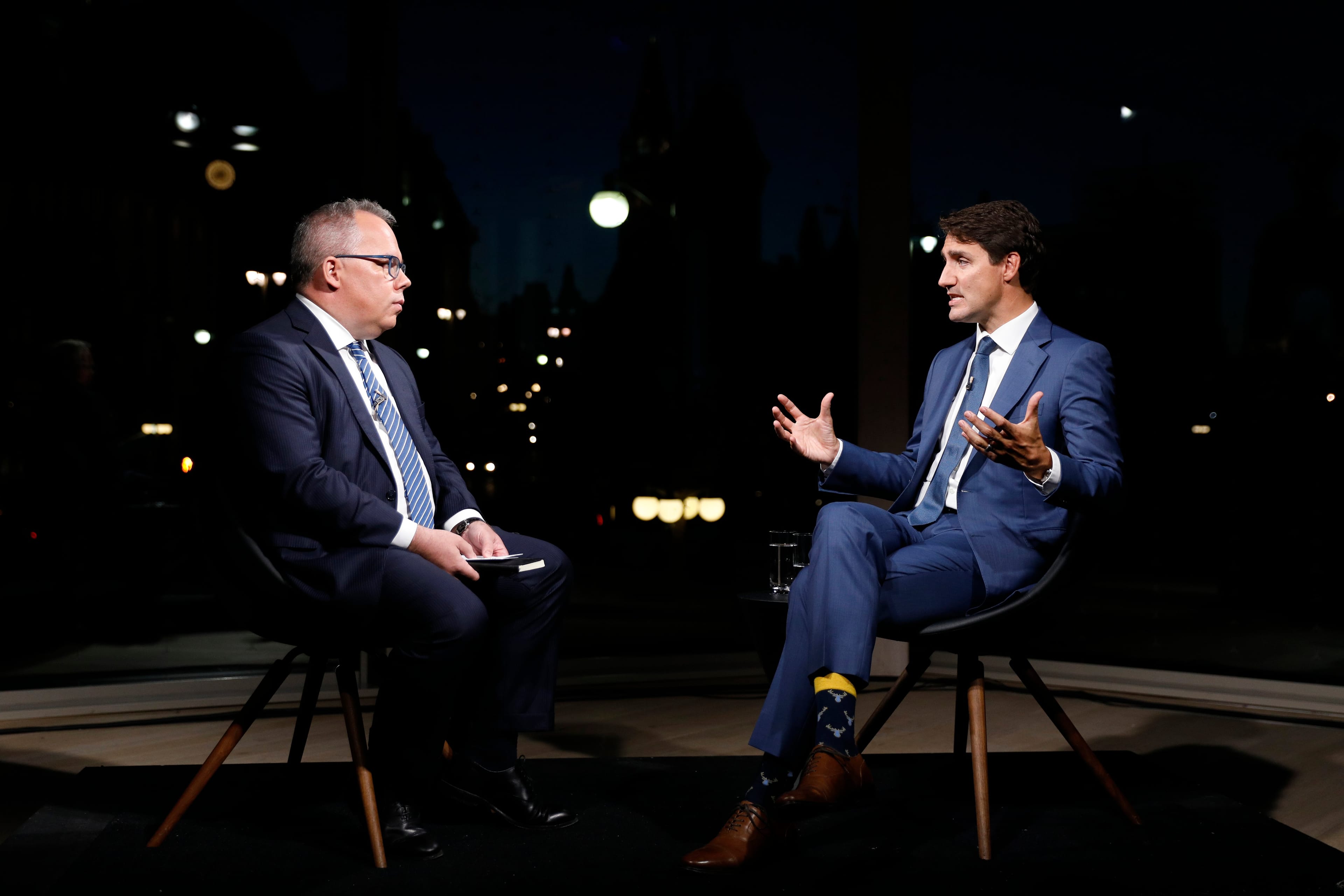 Maclean's Live with Paul Wells and Justin Trudeau at the NAC in Ottawa on Sept. 17, 2018. (Photograph by Blair Gable)
