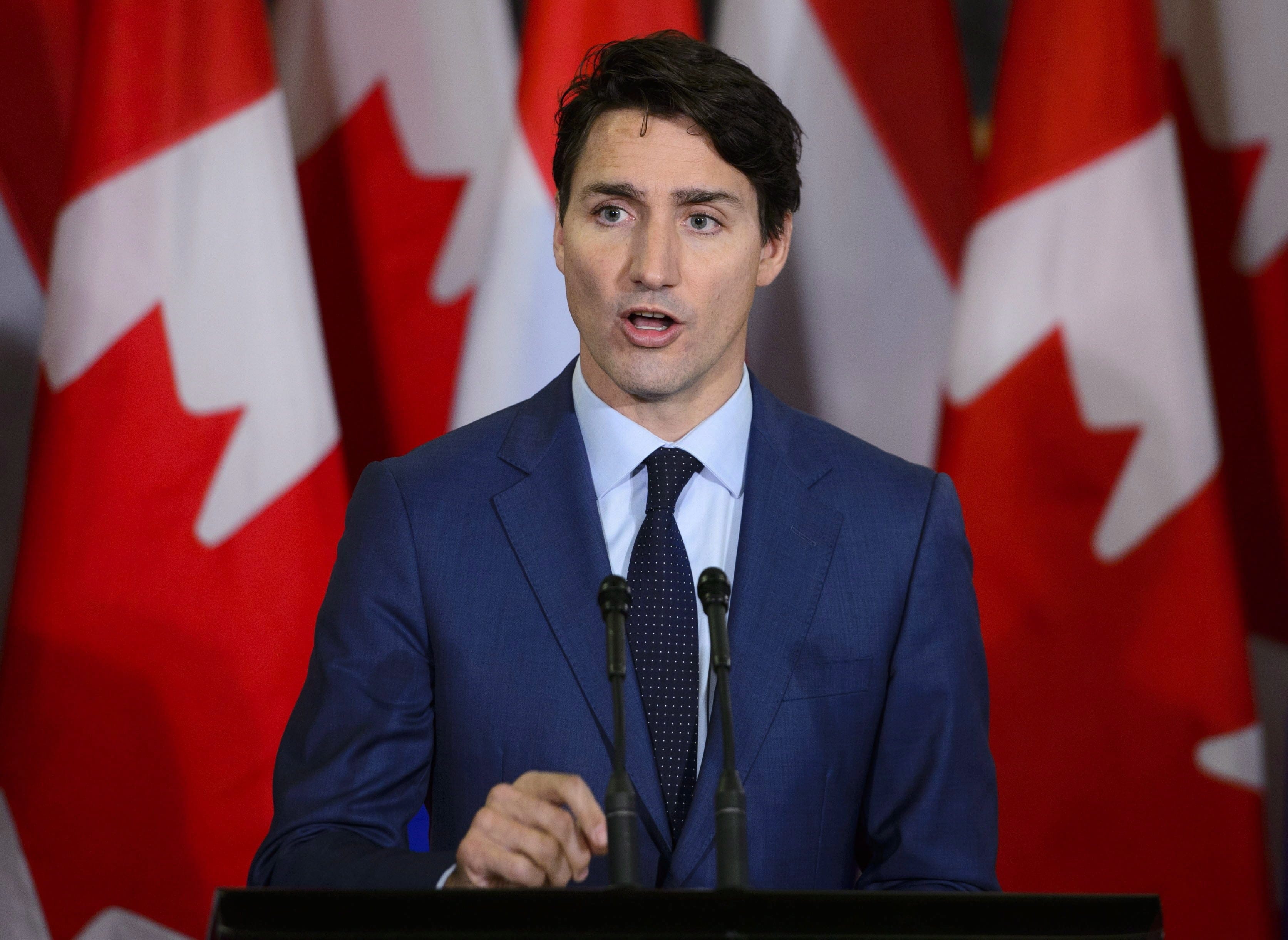 Prime Minister Justin Trudeau at a joint press conference with Prime Minister of the Netherlands Mark Rutte on Parliament Hill in Ottawa on Thursday, Oct. 25, 2018. (THE CANADIAN PRESS/Sean Kilpatrick)