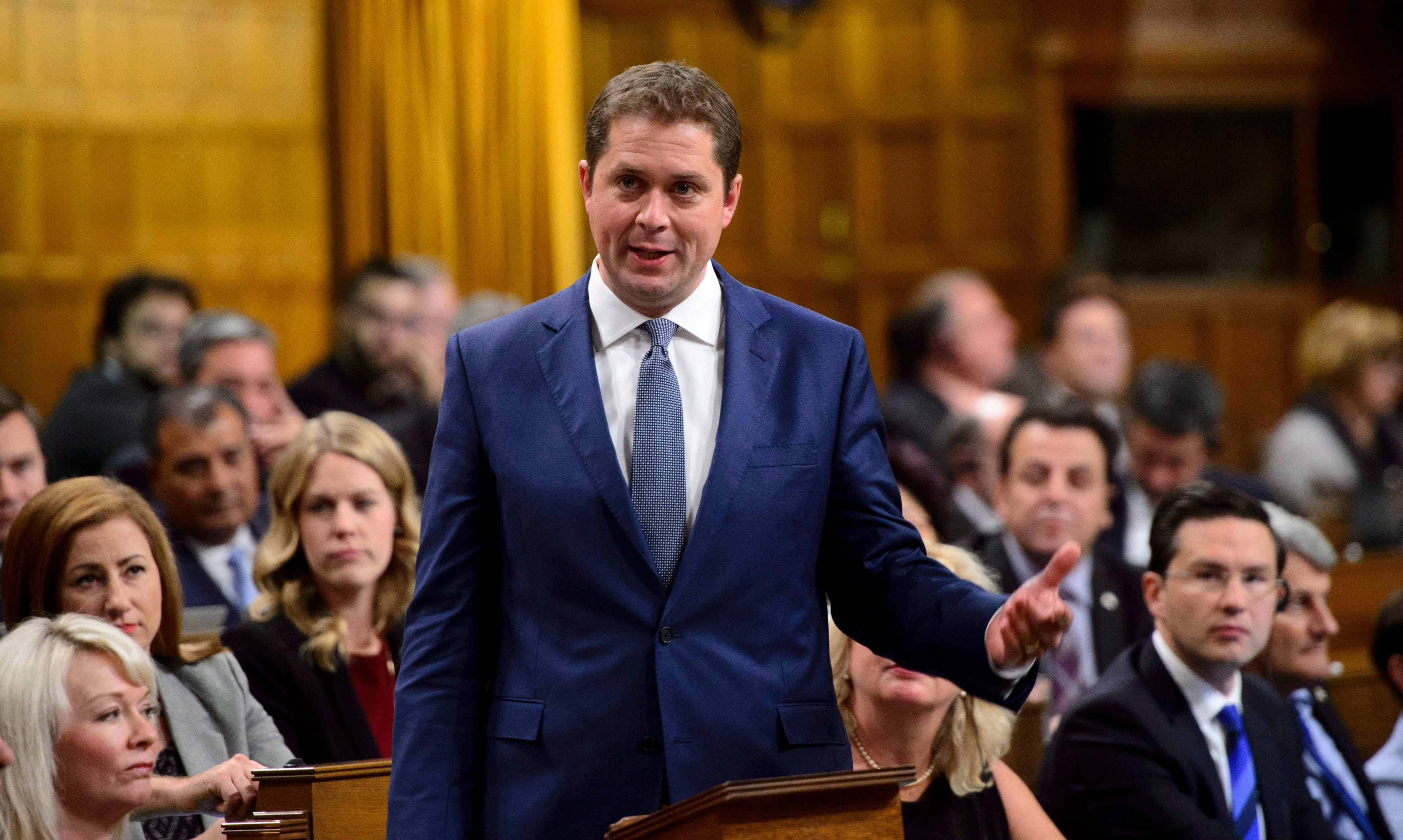 Conservative Leader Andrew Scheer stands during question period in the House of Commons on Parliament Hill in Ottawa on Monday, Oct. 1, 2018. THE CANADIAN PRESS/Sean Kilpatrick