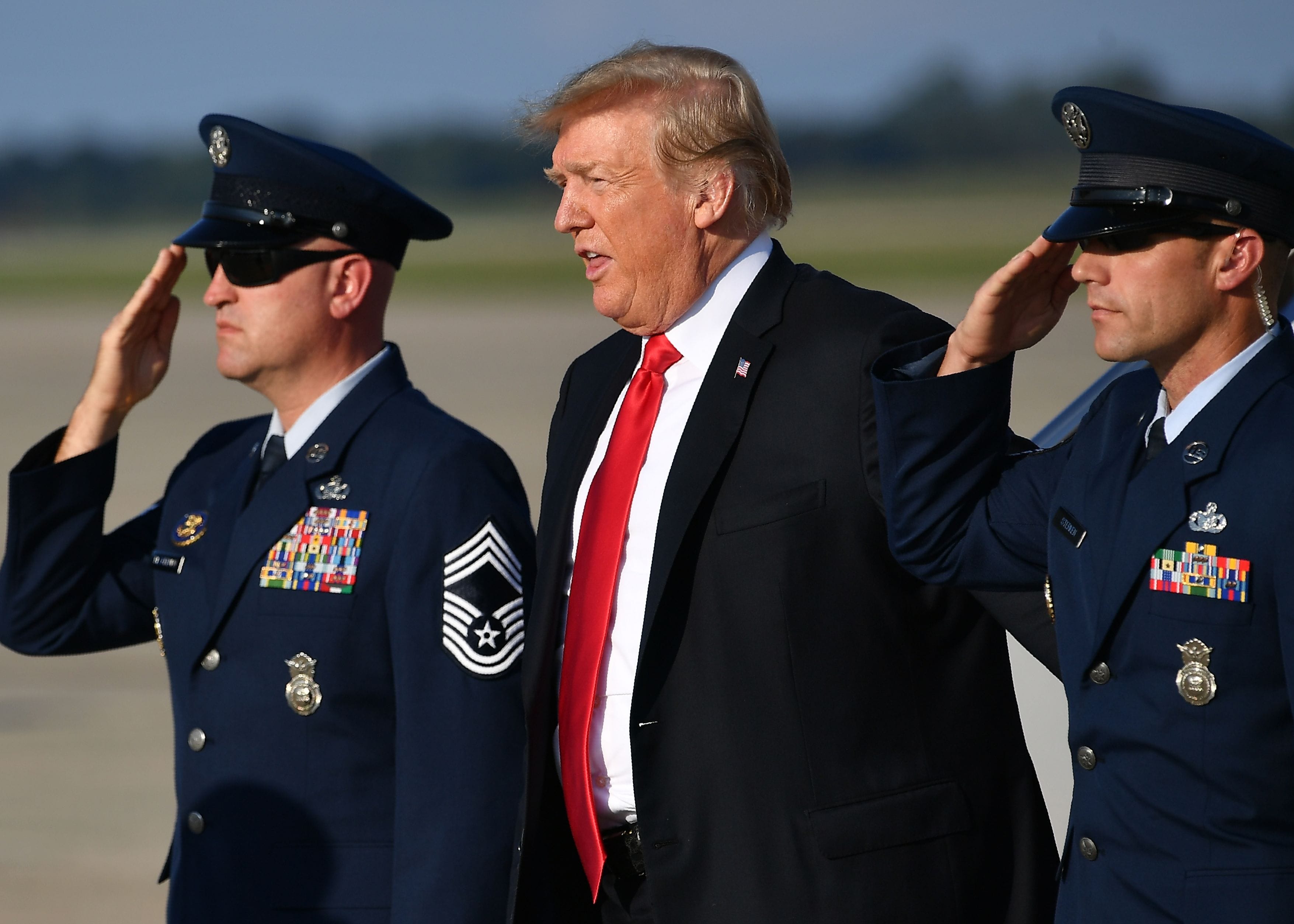 U.S. President Donald Trump steps off Air Force One upon return to Andrews Air Force Base in Maryland on Oct. 8, 2018. (MANDEL NGAN/AFP/Getty Images)