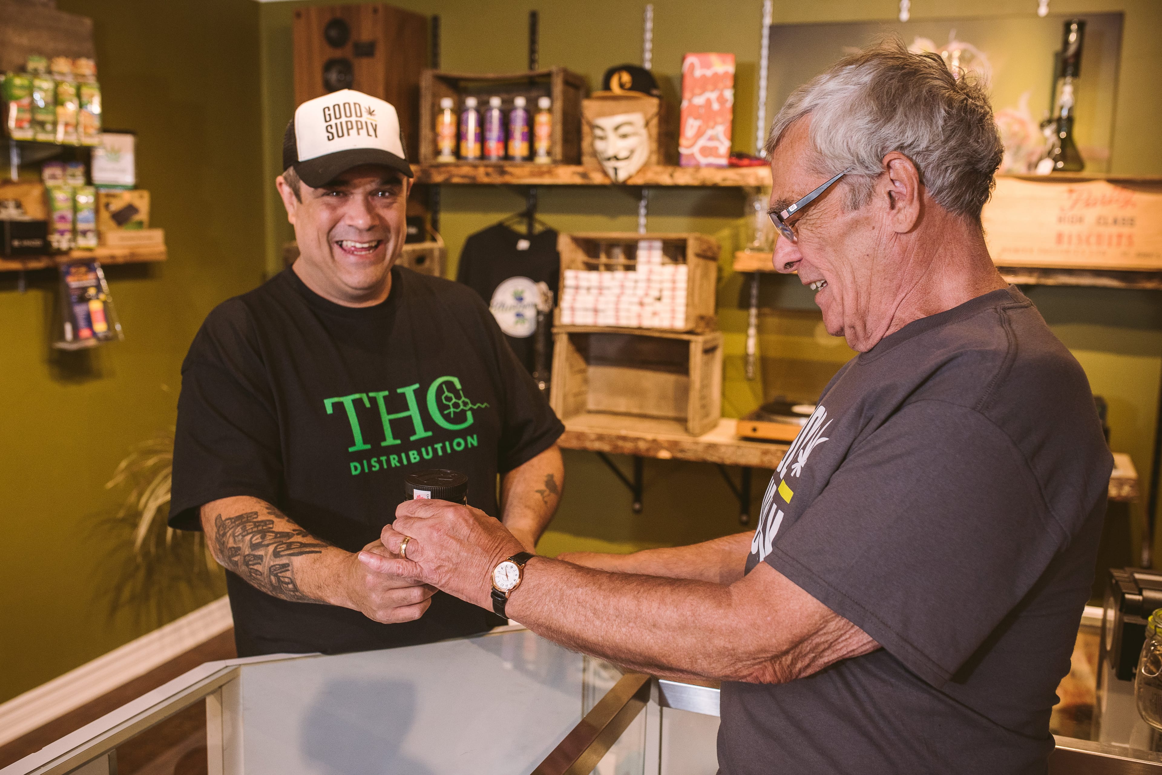 Thomas H. Clarke (left) and his father Don in Thomas's shop in Portugal Cove, Nfld. (Photograph by Alex Stead)