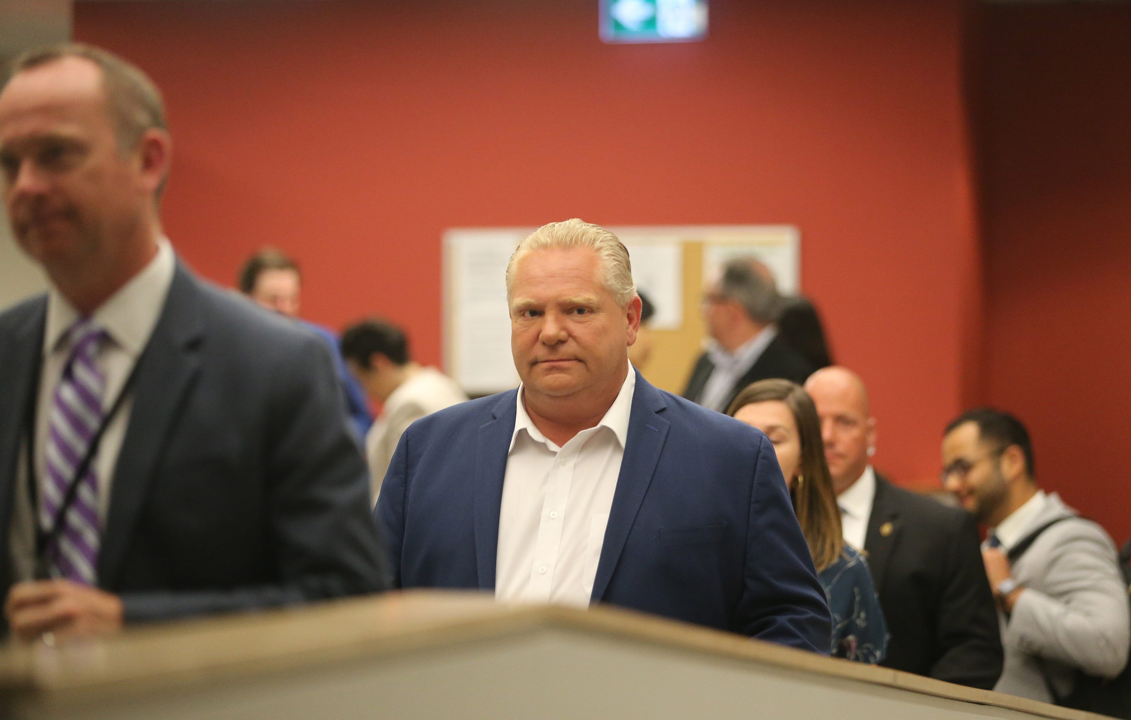 TORONTO, ON- MAY 27  -   PC Leader Doug Ford leaves after a post-debate scrum.  Leaders of the provincial political parties scrum with media after the final leadership debate before the election at the CBC Building on Front Street in Toronto. May 27, 2018.        (Steve Russell/Toronto Star via Getty Images)