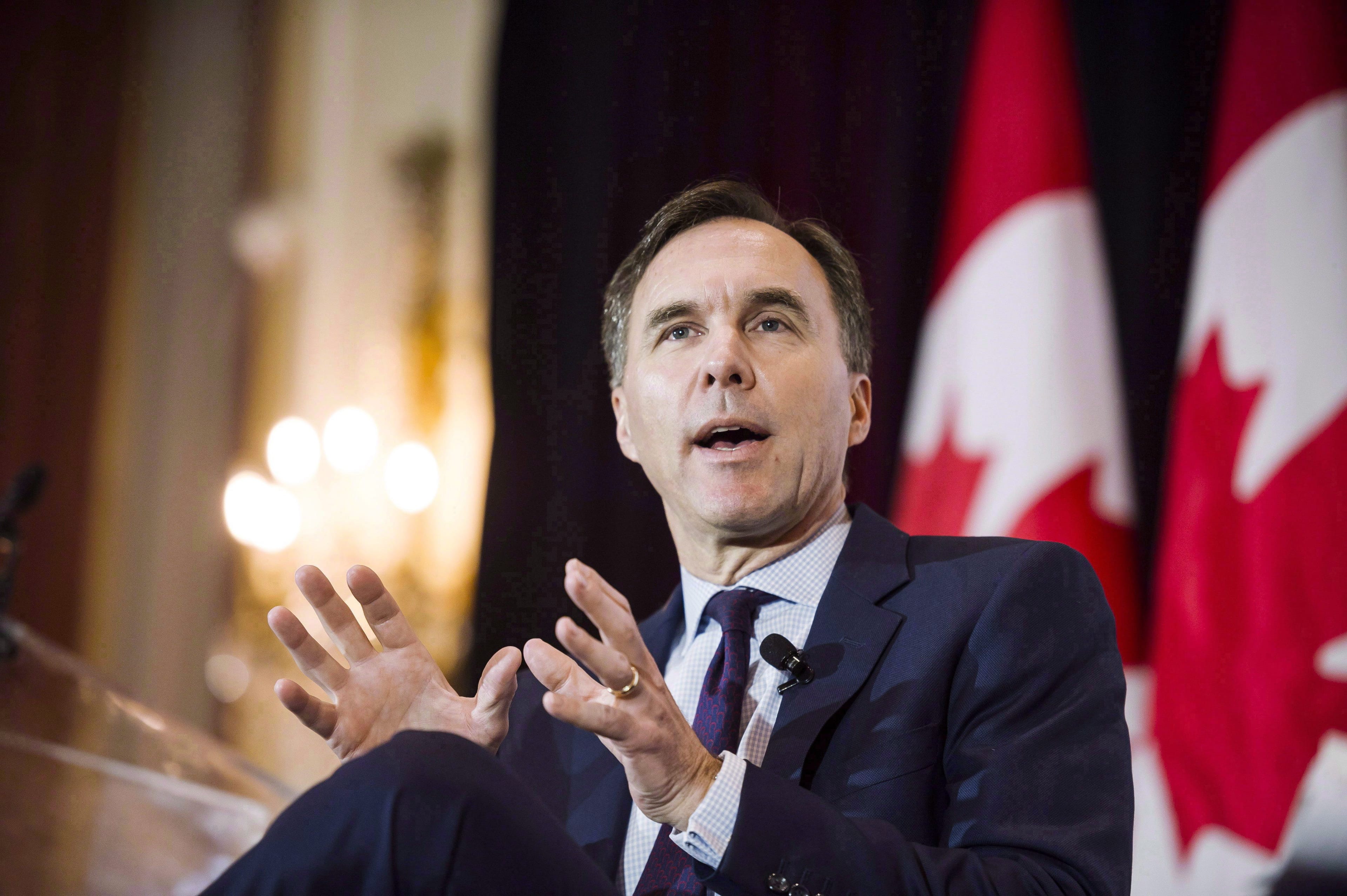 Finance Minister Bill Morneau attends a breakfast event co-hosted by the Canadian Club and the Empire Club in Toronto, on Thursday, March 1, 2018. (THE CANADIAN PRESS/Christopher Katsarov)