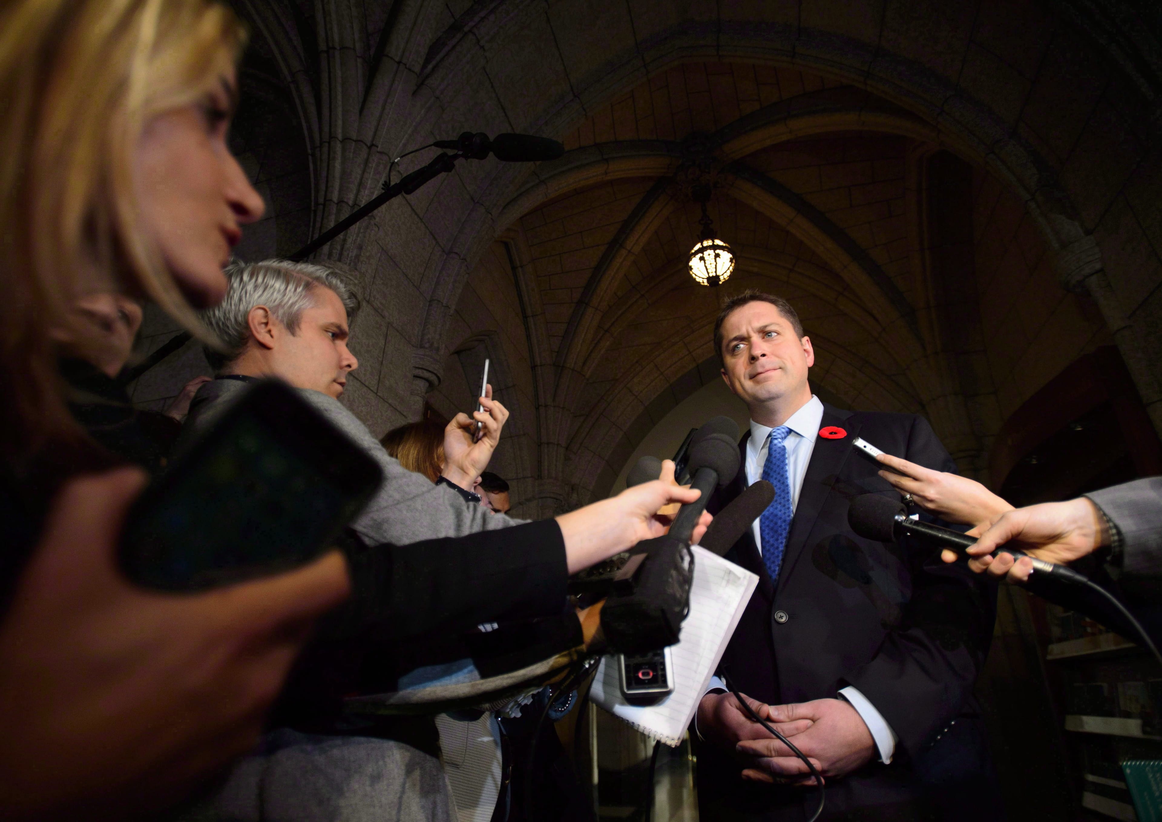Conservative Leader Andrew Scheer speaks to media on Parliament Hill, in Ottawa on Nov. 7, 2018.
(THE CANADIAN PRESS/Sean Kilpatrick)