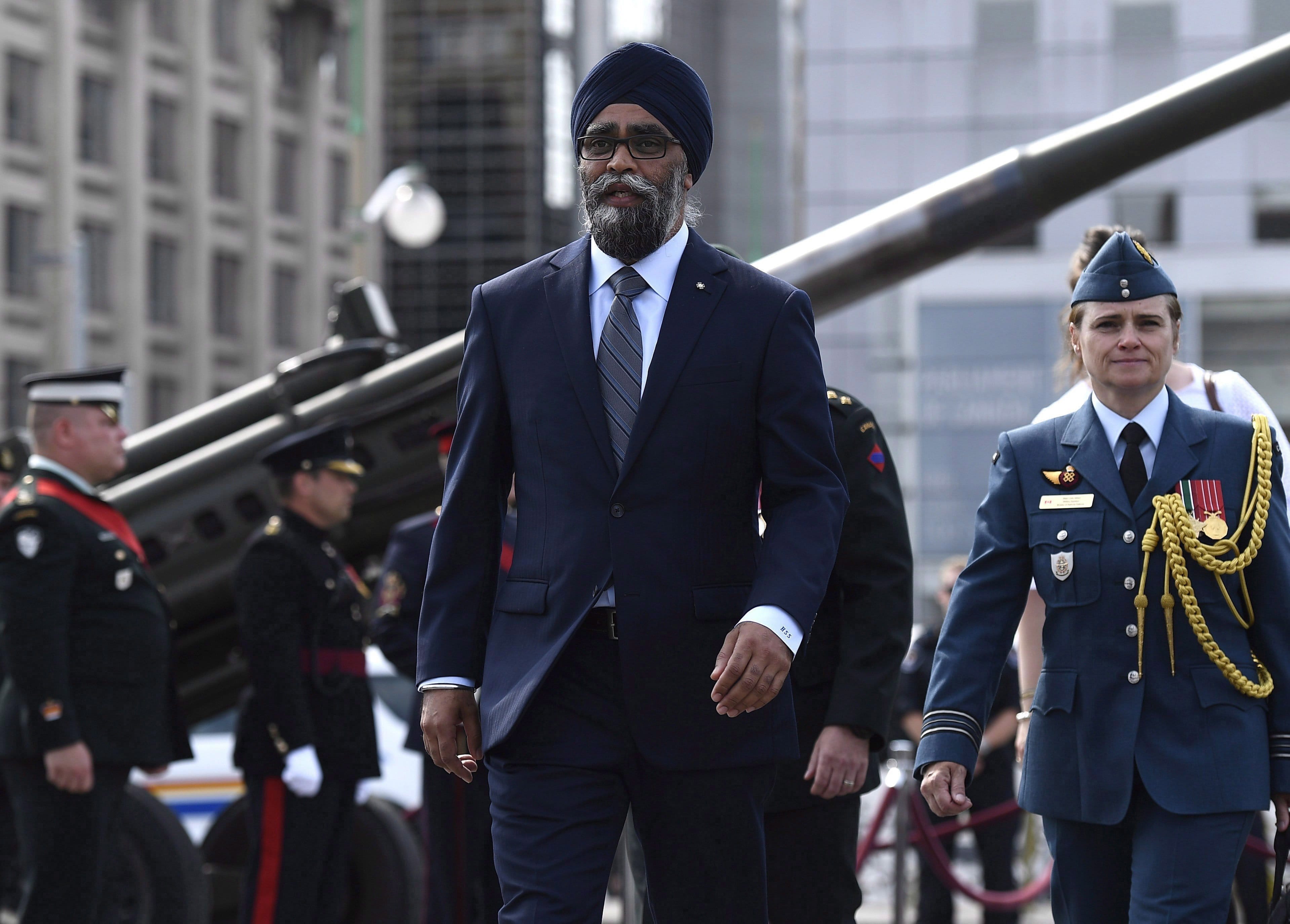 Minister of National Defence Harjit Sajjan arrives for a change of command ceremony on Parliament Hill in Ottawa on Monday, July 16, 2018. (Justin Tang/CP)