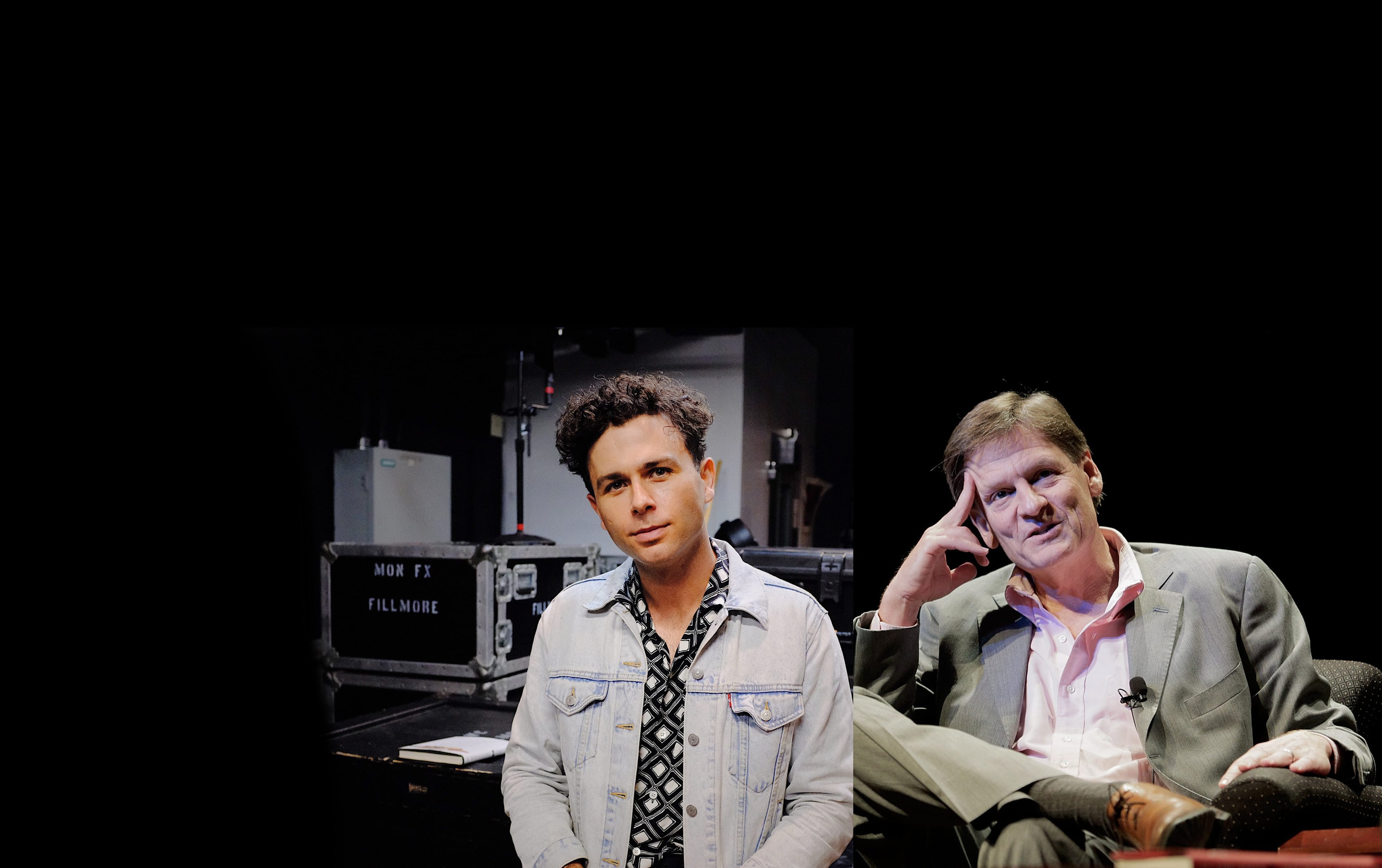 Michael Lewis (right) and Max Kerman. (Photograph by Mike DeAngelis; T.J. Kirkpatrick/Getty Images)