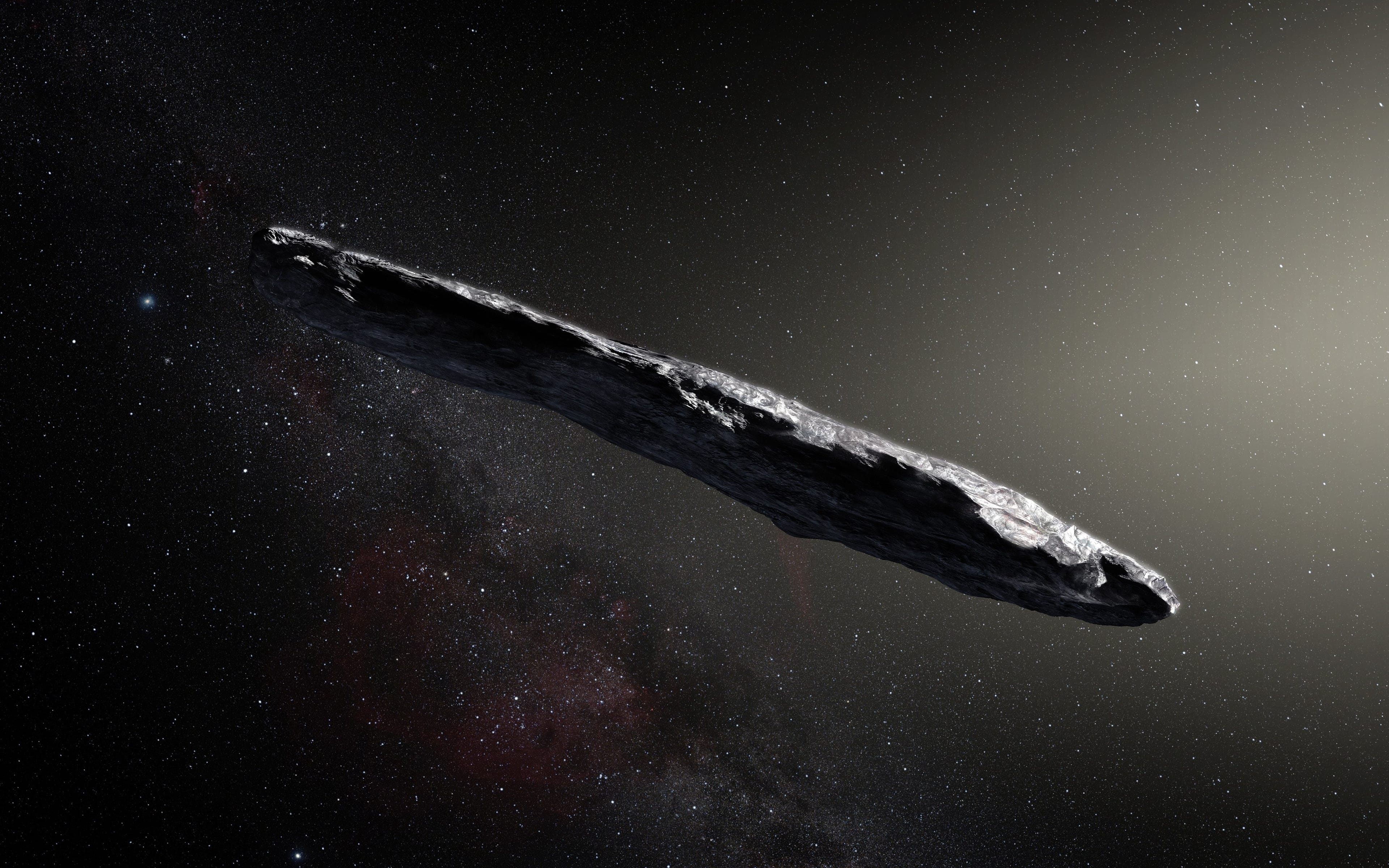 An artist’s impression of `Oumuamua (European Southern Observatory )