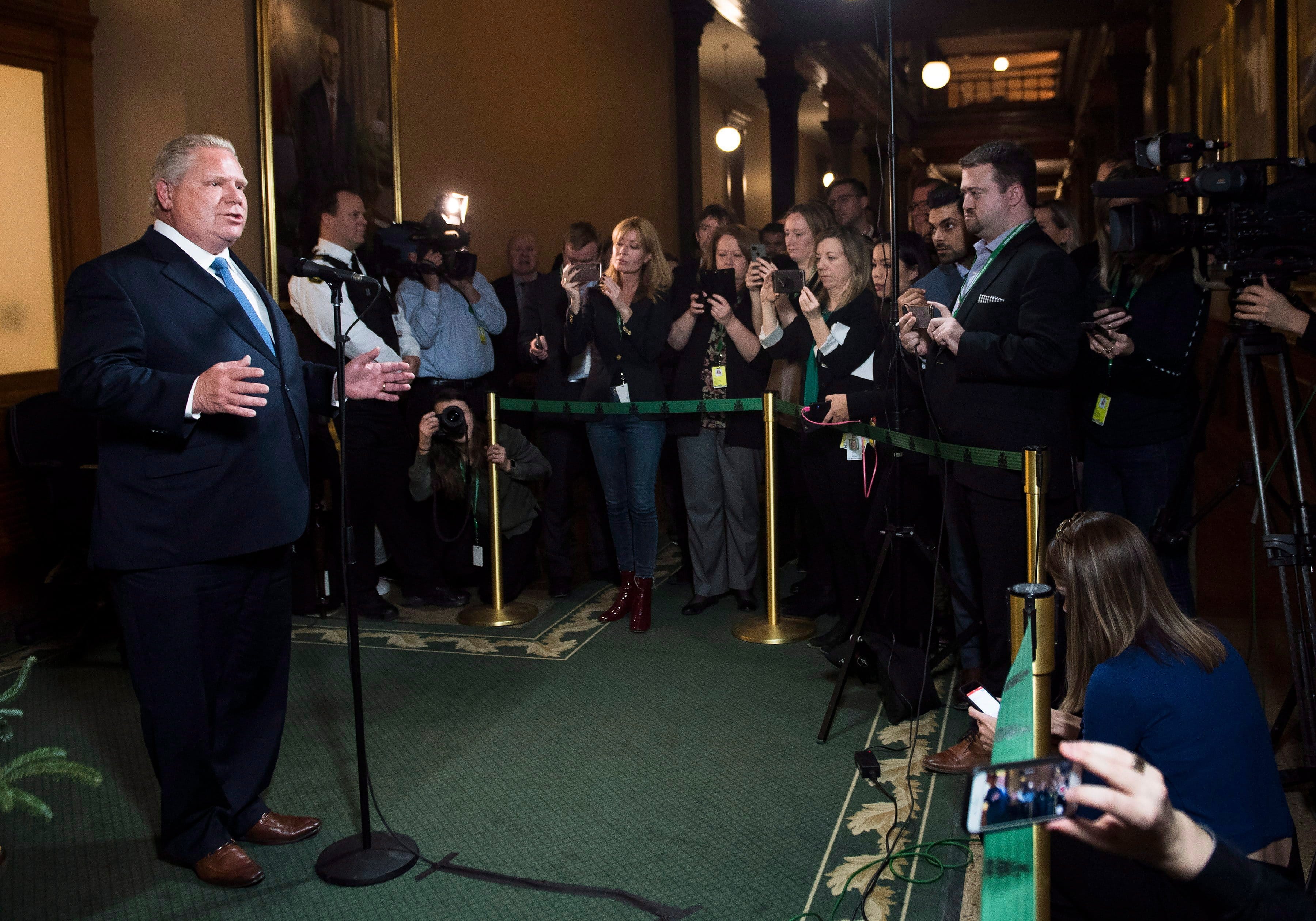 Ontario Premier Doug Ford speaks to the media about the appointment of the new O.P.P commissioner. (THE CANADIAN PRESS/Nathan Denette)