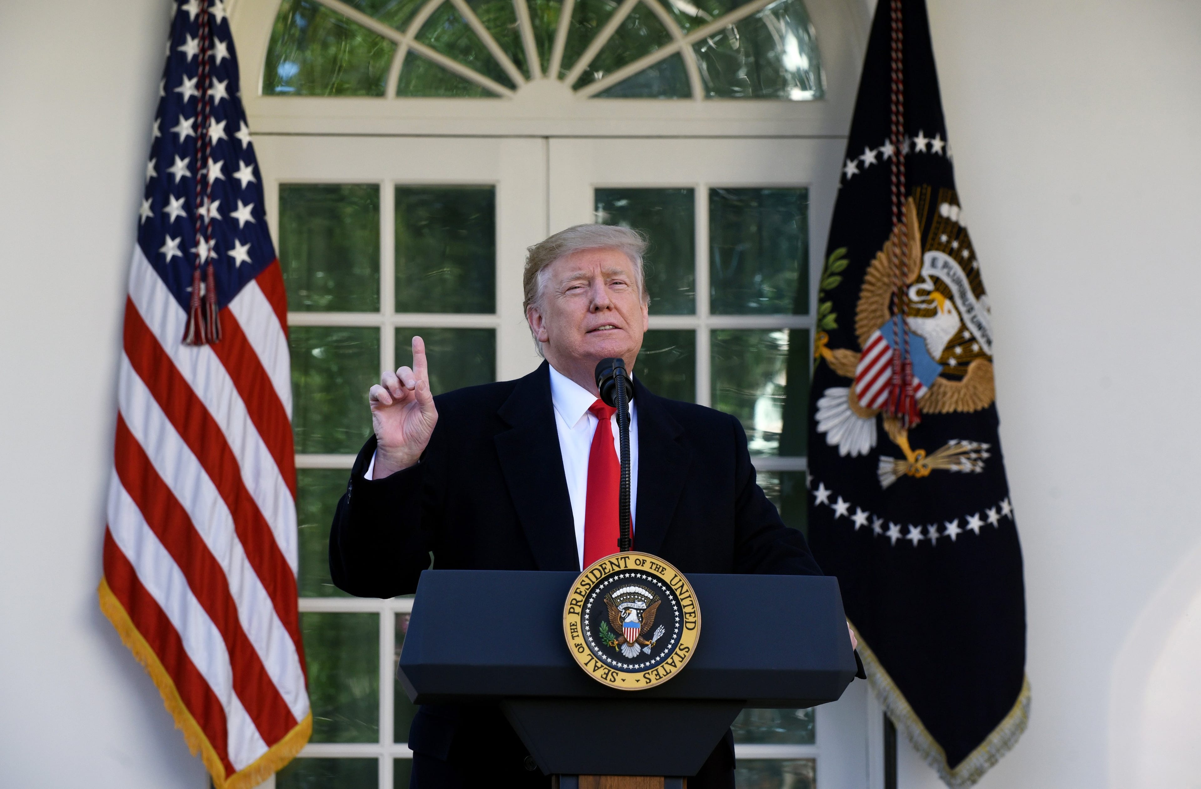 Trump in the Rose Garden announcing a deal to reopen the government for three weeks (Photo by Olivier Douliery-Pool/Getty Images)
