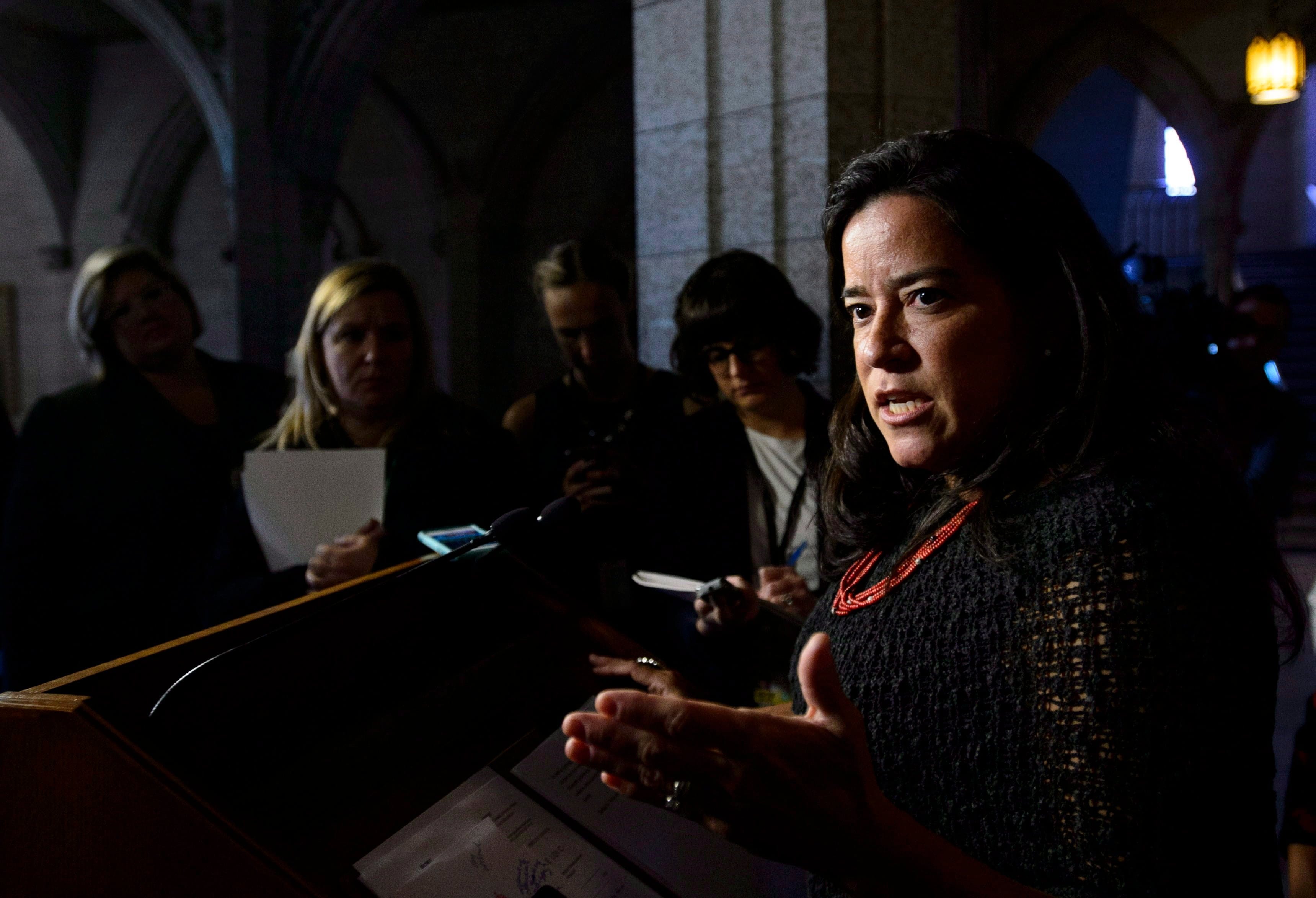 Jody Wilson-Raybould, Minister of Justice and Attorney General of Canada, makes an announcement on Parliament Hill in Ottawa on Thursday, Oct. 18, 2018, regarding the criminal justice system as it relates to animal cruelty. THE CANADIAN PRESS/Sean Kilpatrick