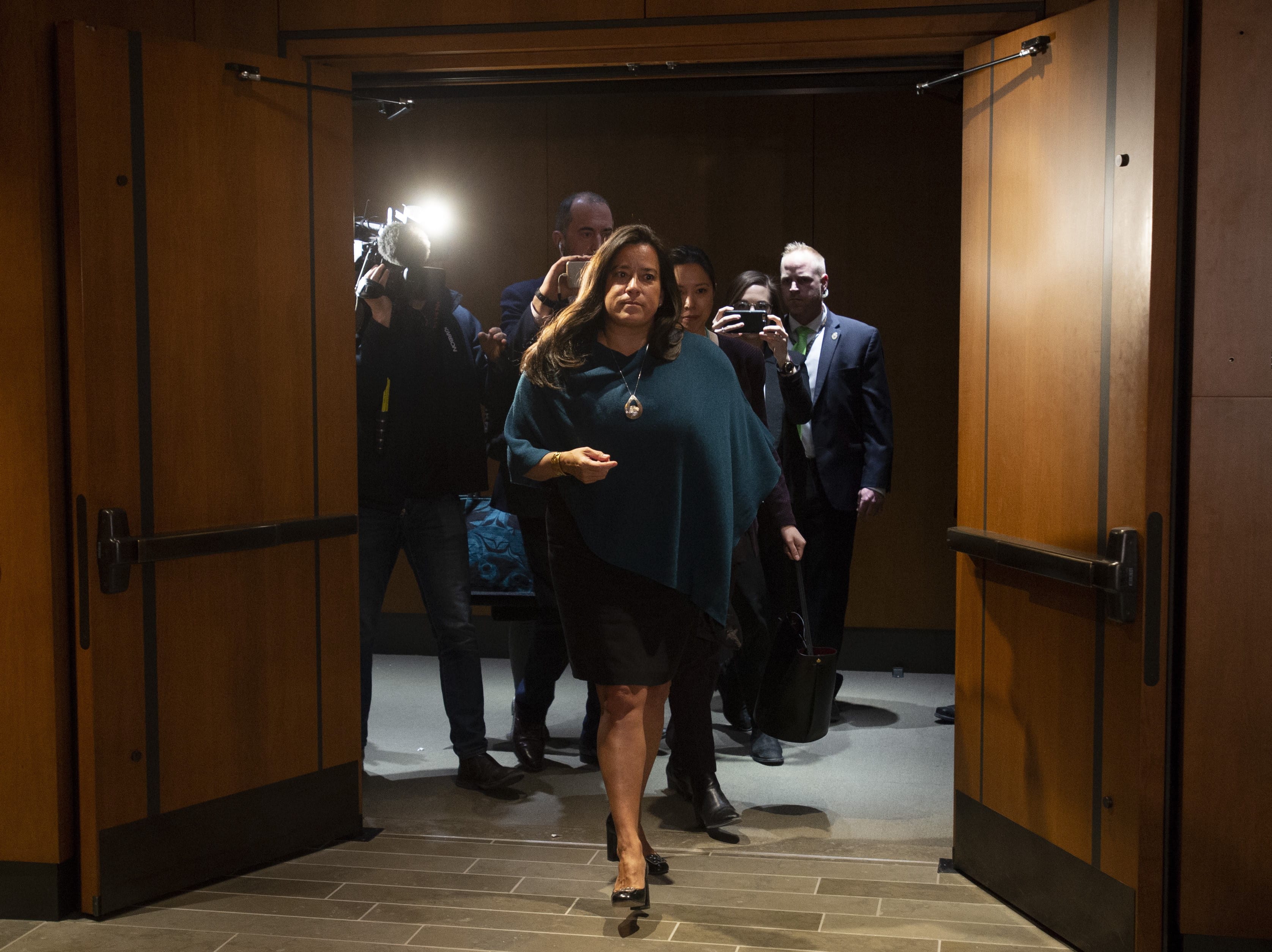 Jody Wilson-Raybould leaves a Justice committee meeting in Ottawa on Wednesday, Feb. 27, 2019. (Adrian Wyld/CP)
